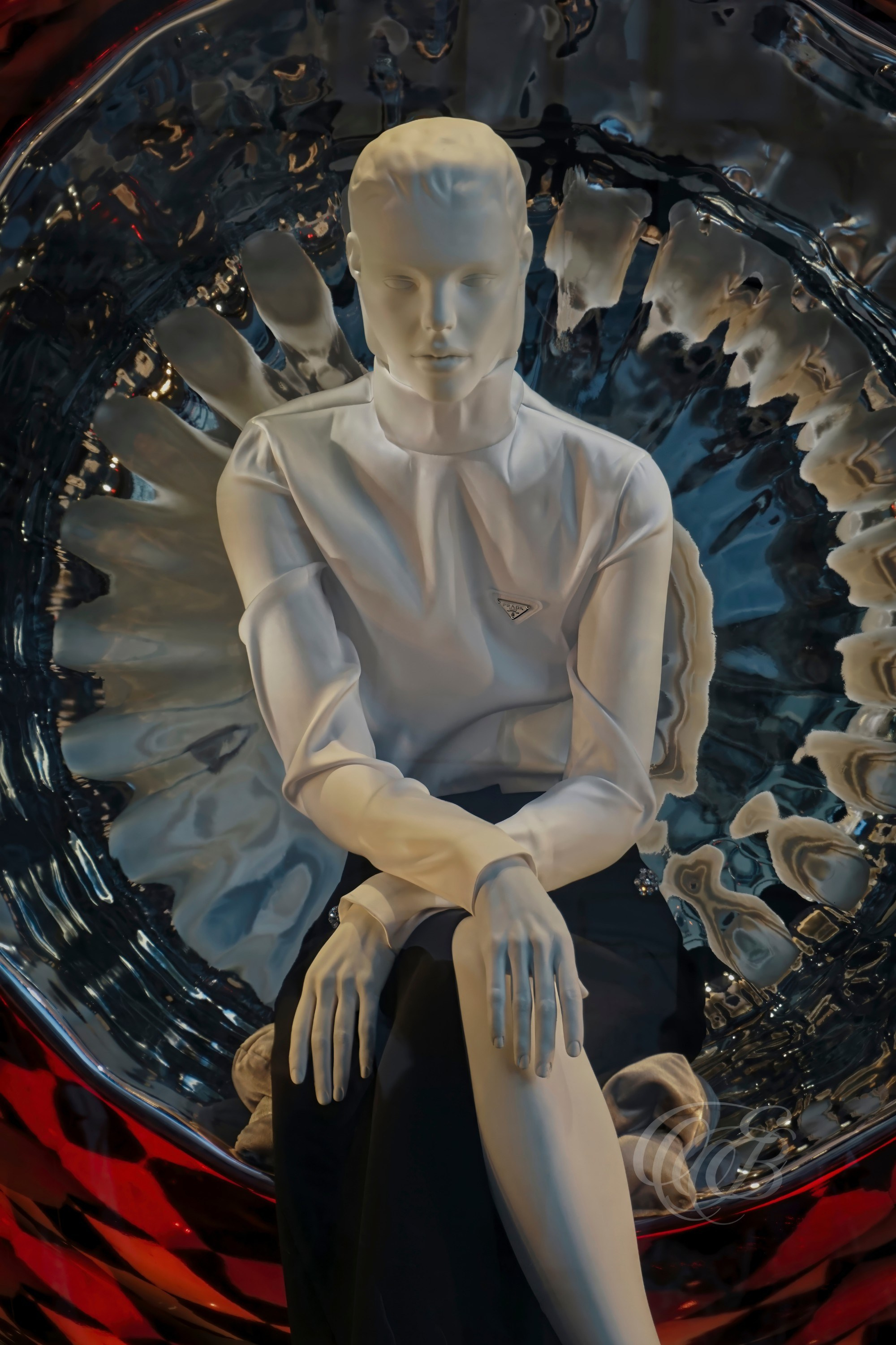 ITALY – FLORENCE – Prada boutique mannequin in Christmas decoration from Prada boutique shop in Florence, photography of Italy, Eduardo Bartoli Photography