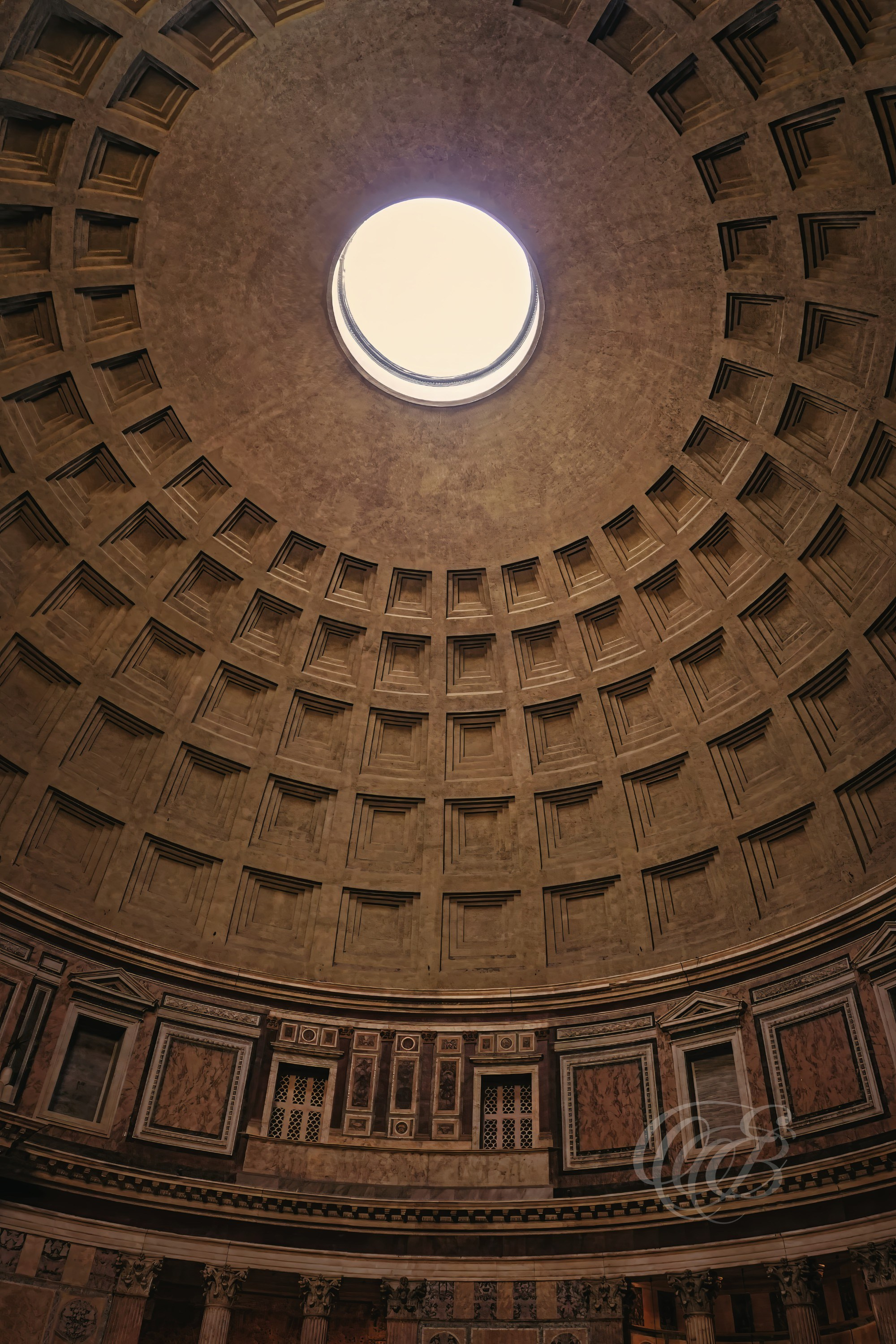 Italy - Rome - Pantheon interior in the historic center of Rome, view toward the oculus of the dome with natural light entering the ancient structure, photography of Italy, Eduardo Bartoli Photography