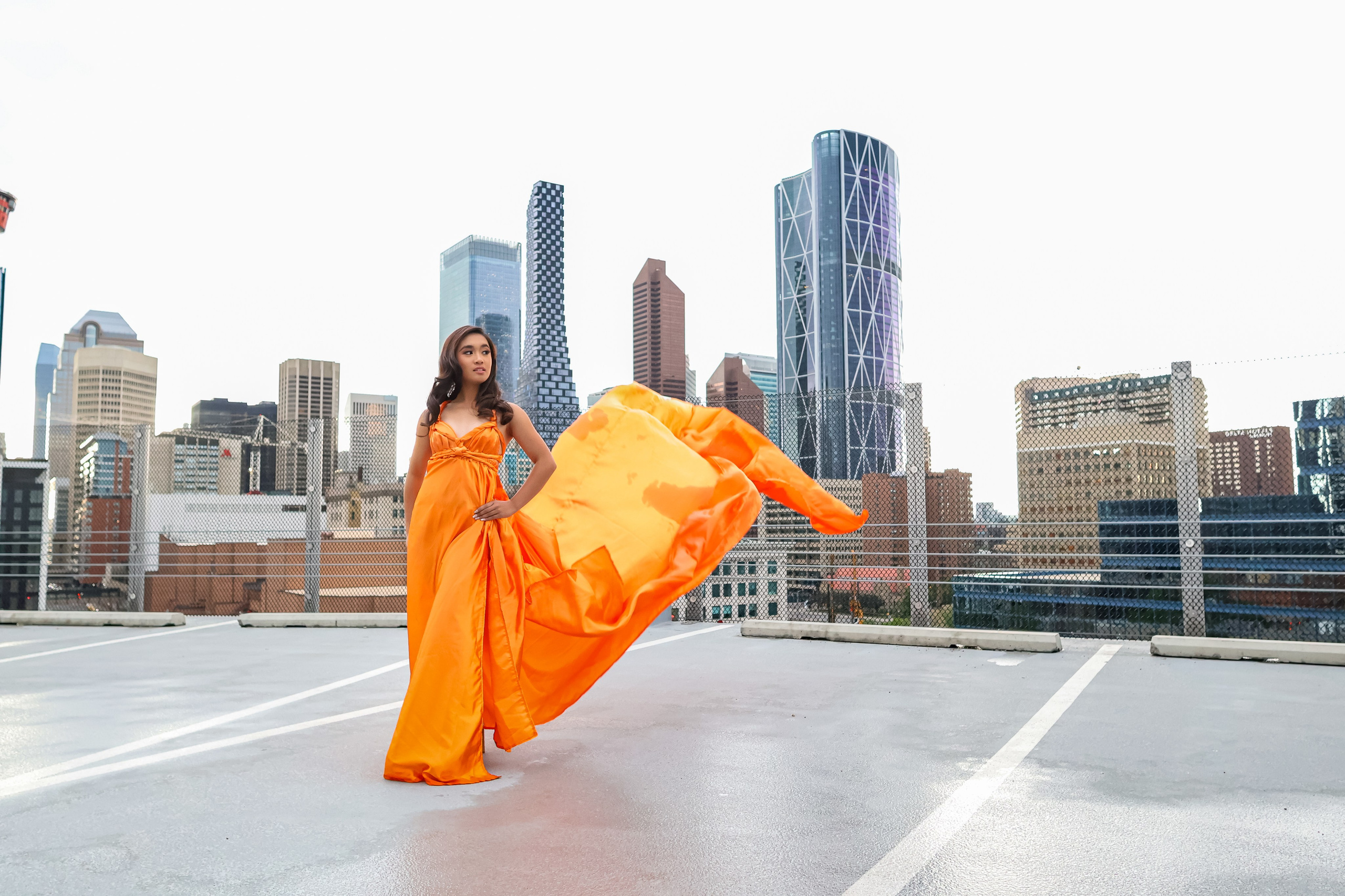 Radiance in Orange — Jeanae Elisha Ventura, Miss Teen International Canada 2025. ProFly.club — Professional aerial filming in Calgary