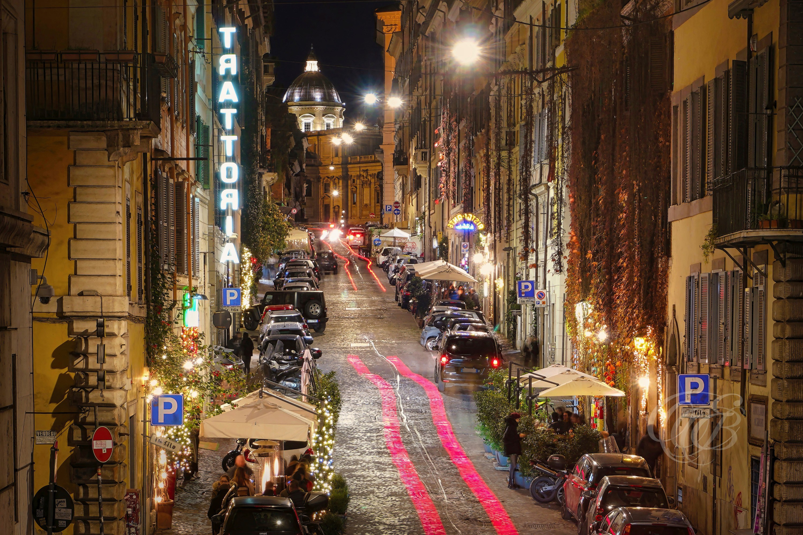 Italy - Rome - Via dei Serpenti at night, urban street view leading toward Santa Maria Maggiore in the distance, photography of Italy, Eduardo Bartoli Photography