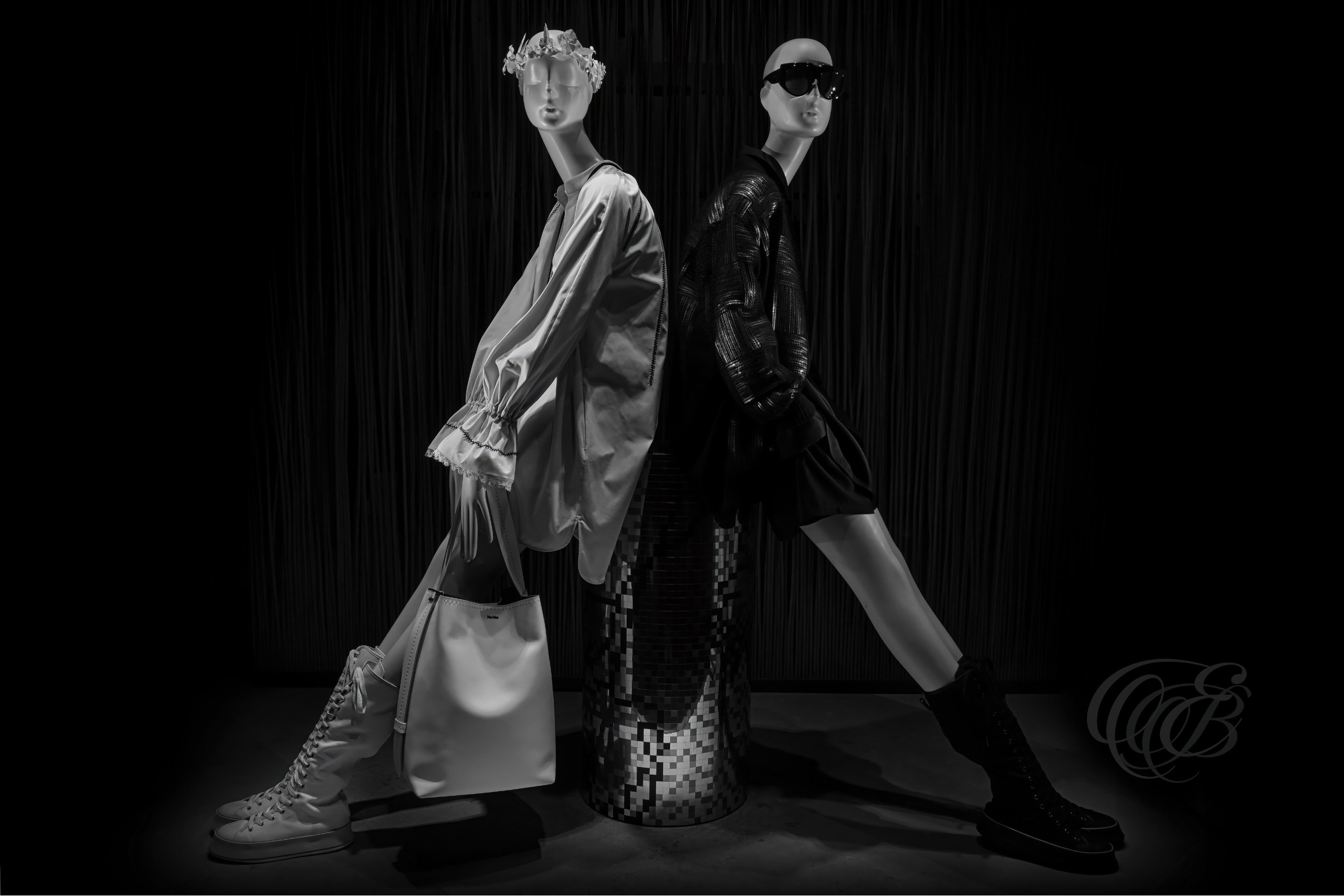 ITALY – ROME – Max Mara window display in black and white from Max Mara boutique shop in Rome, photography of Italy, Eduardo Bartoli Photography