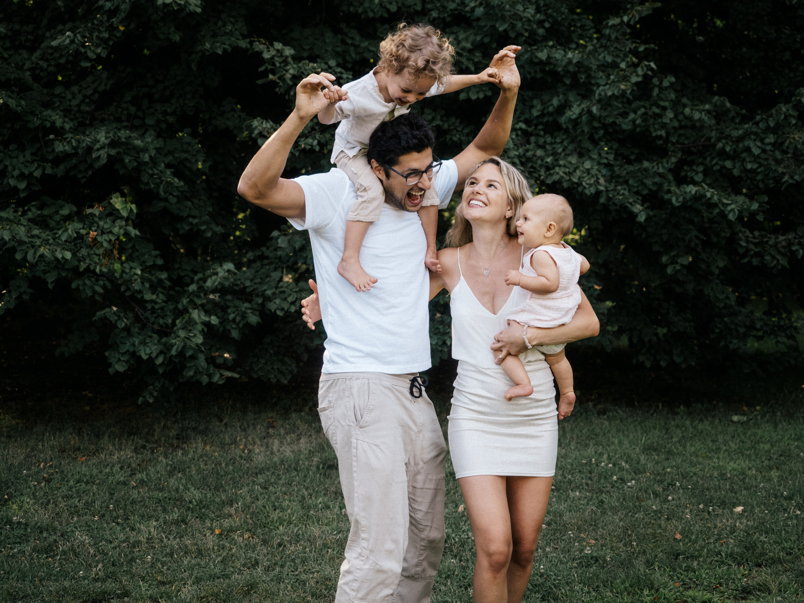 Family playing in nature.