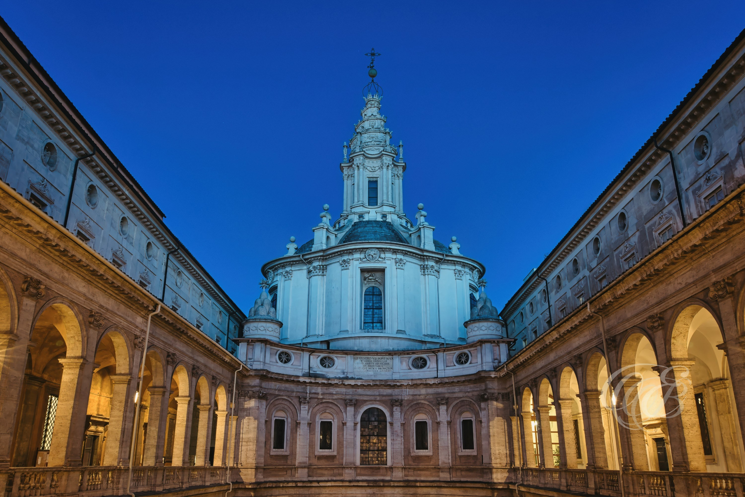 Italy - Rome - Church of Saint Ivo at La Sapienza in black and white, Baroque church interior and spiral dome by Francesco Borromini, photography of Italy, Eduardo Bartoli Photography