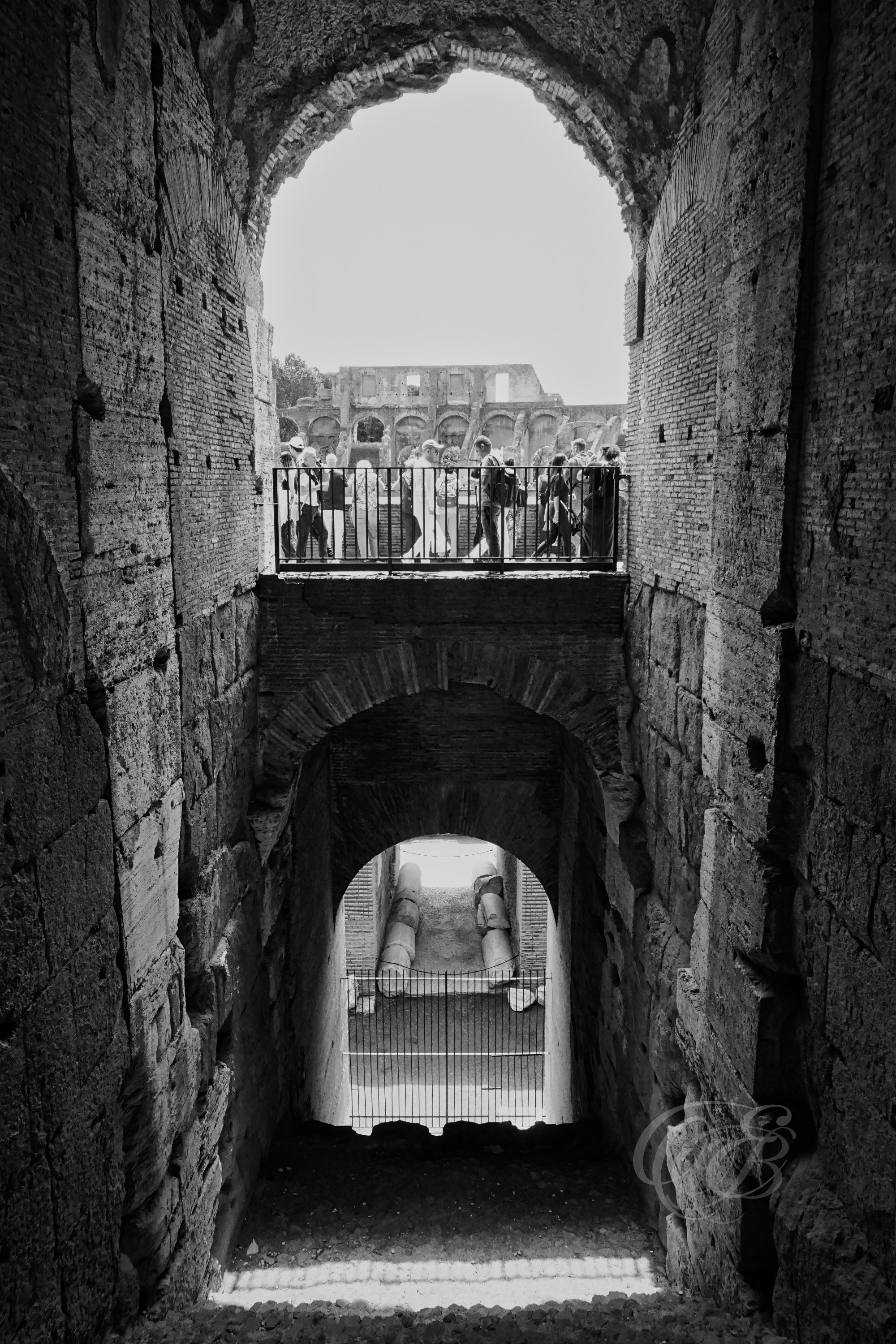 Italy - Rome - Colosseum interior arches in black and white, ancient amphitheatre structure and stone corridors, photography of Italy, Eduardo Bartoli Photography
