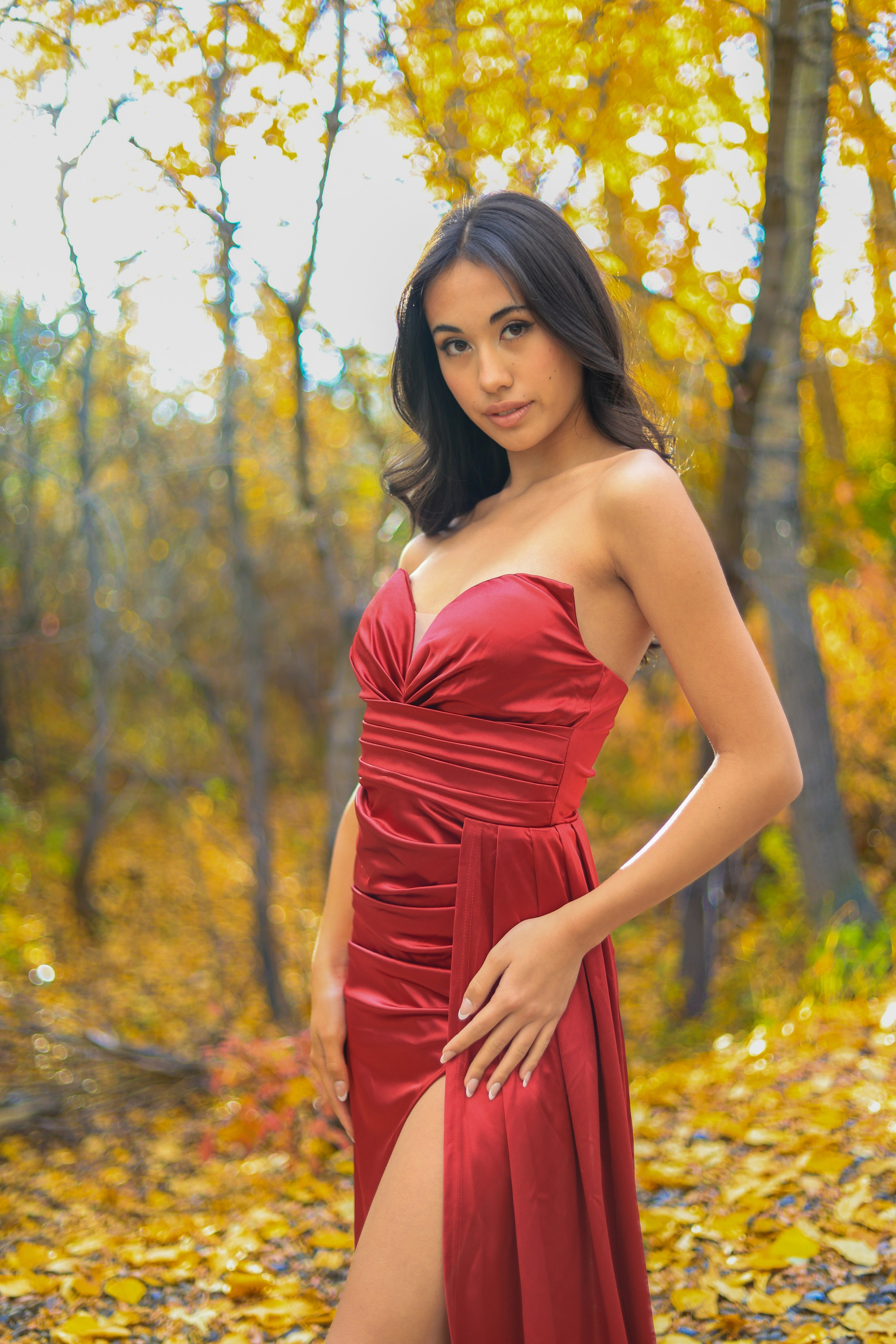 Autumn Elegance: Sidney Jean Victoria in a Red Dress. ProFly Media Inc. — Cinematic photo and video production for brands, businesses, and spaces in Calgary