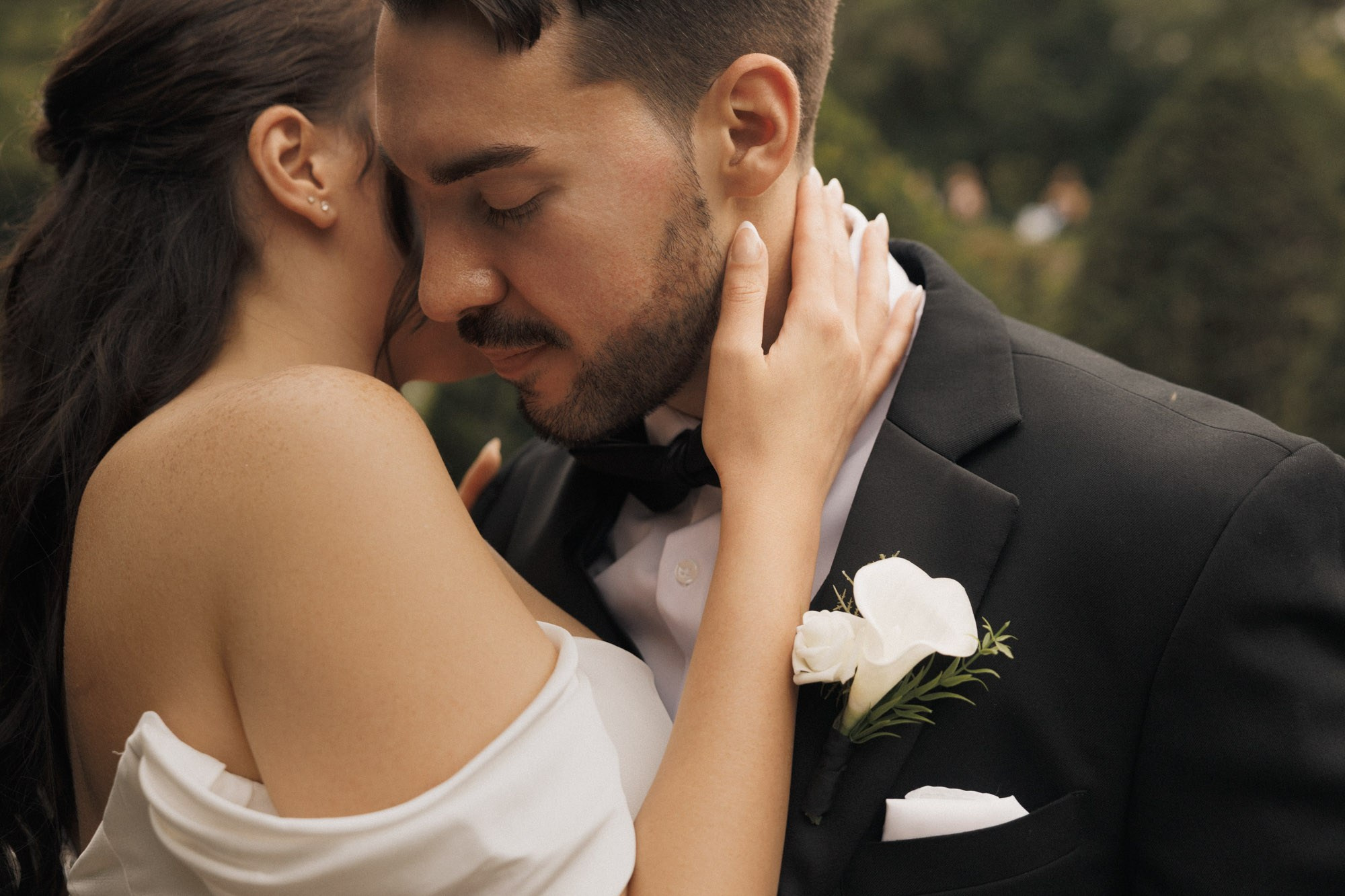 Newlyweds embracing during an intimate wedding in Montreal