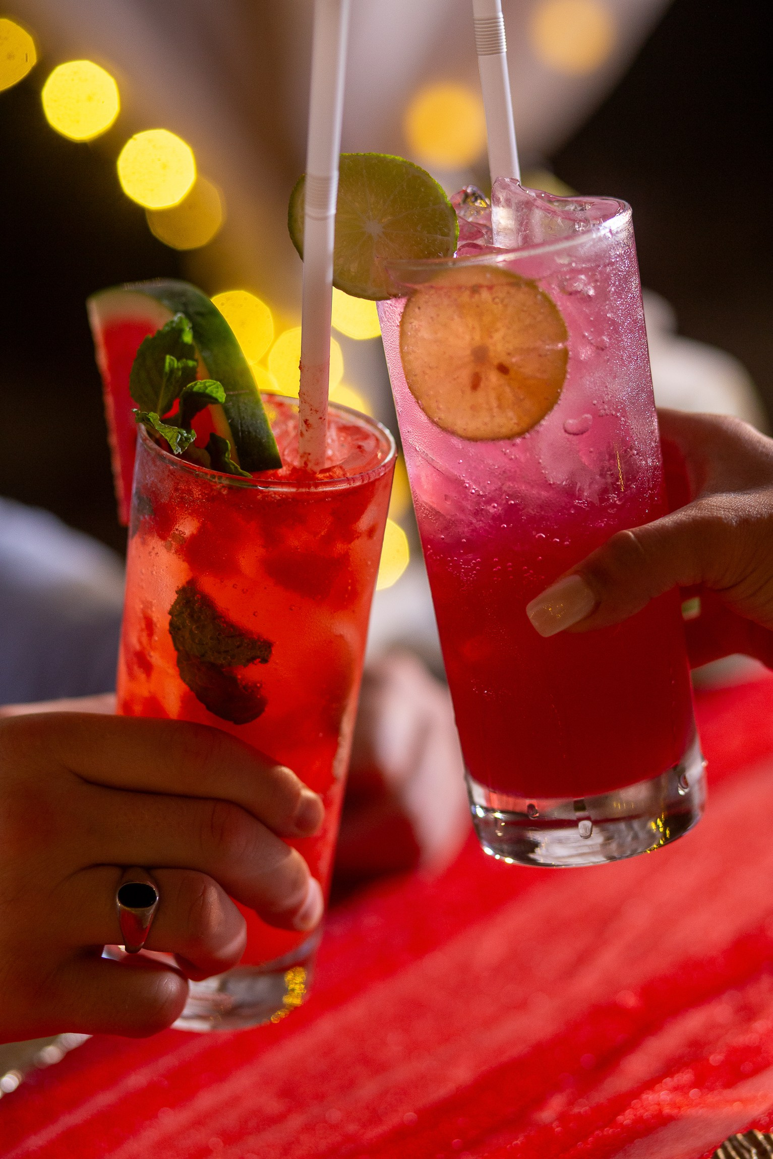 Two colorful cocktails served during a romantic proposal celebration in Pattaya.