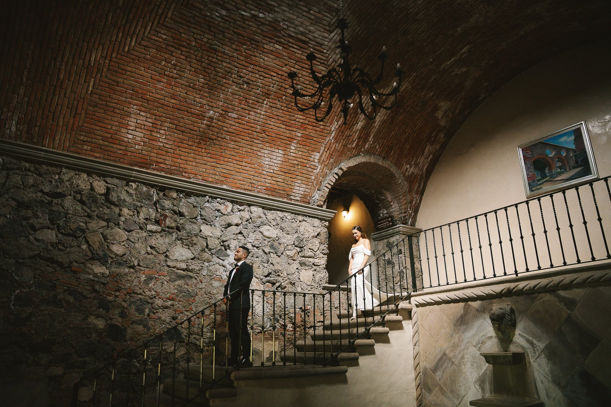 First look between the couple at their destination wedding at Hacienda San Antonio El Puente
