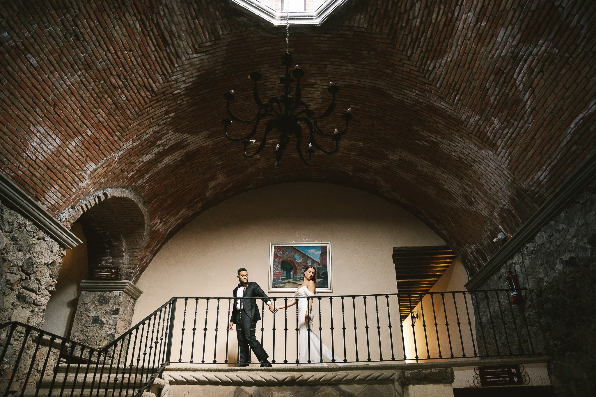 First look between the couple at their destination wedding at Hacienda San Antonio El Puente