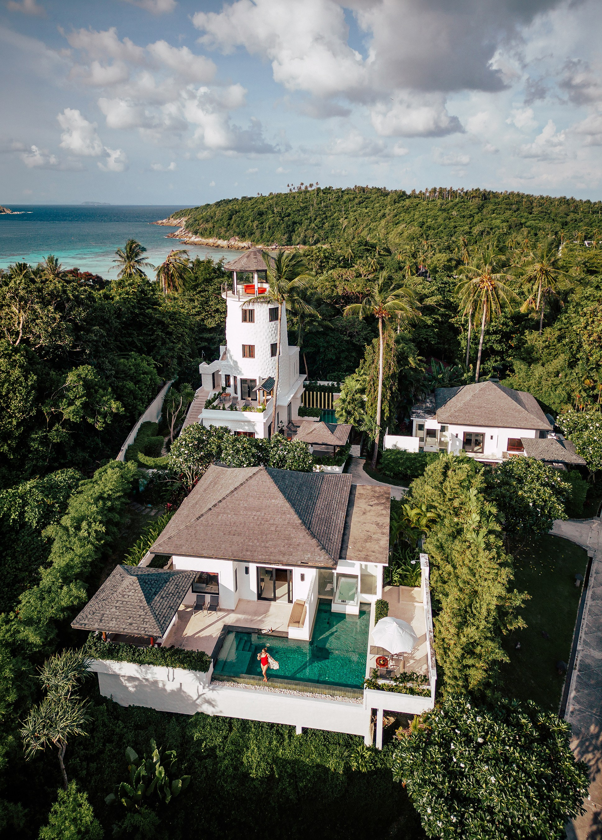 Aerial drone photography of a luxury villa on Koh Racha near Phuket, Thailand The Racha hotel