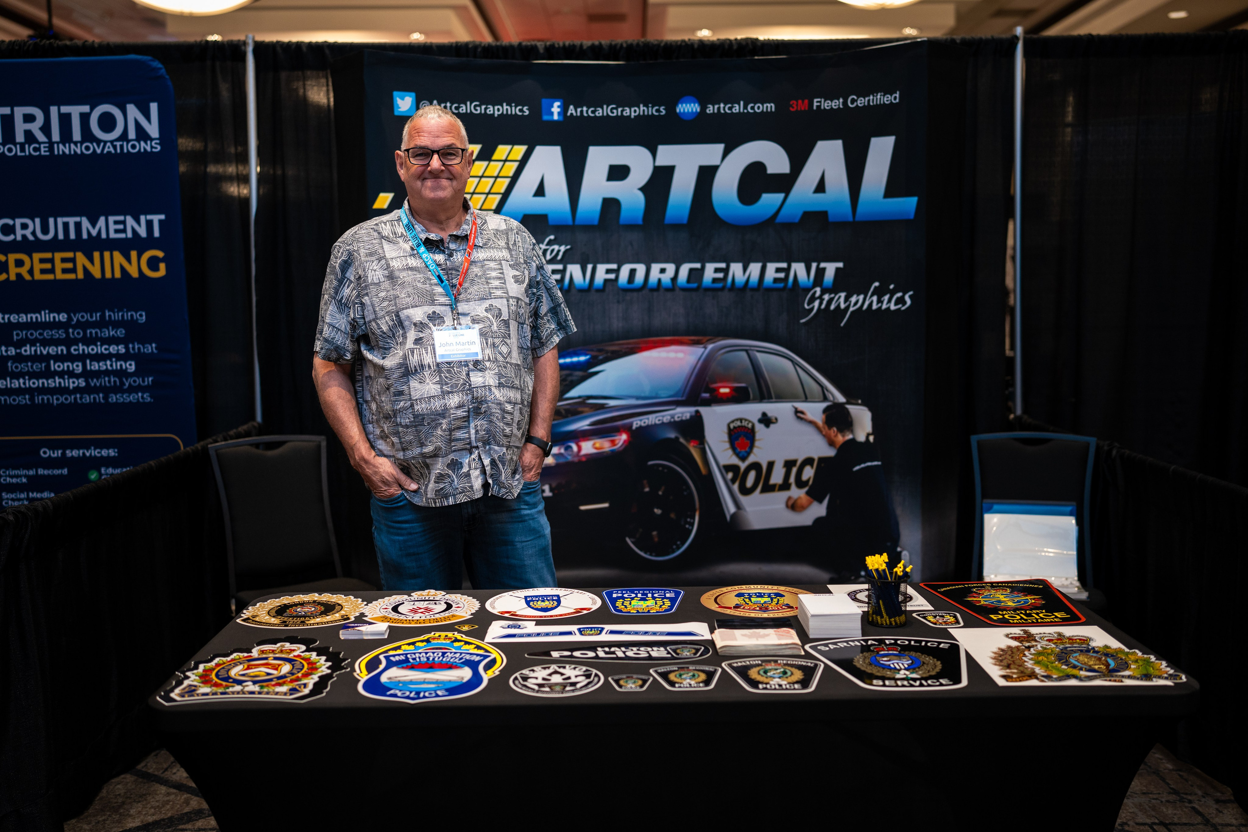 Exhibitor with tactical gear display, Blueline Expo Toronto