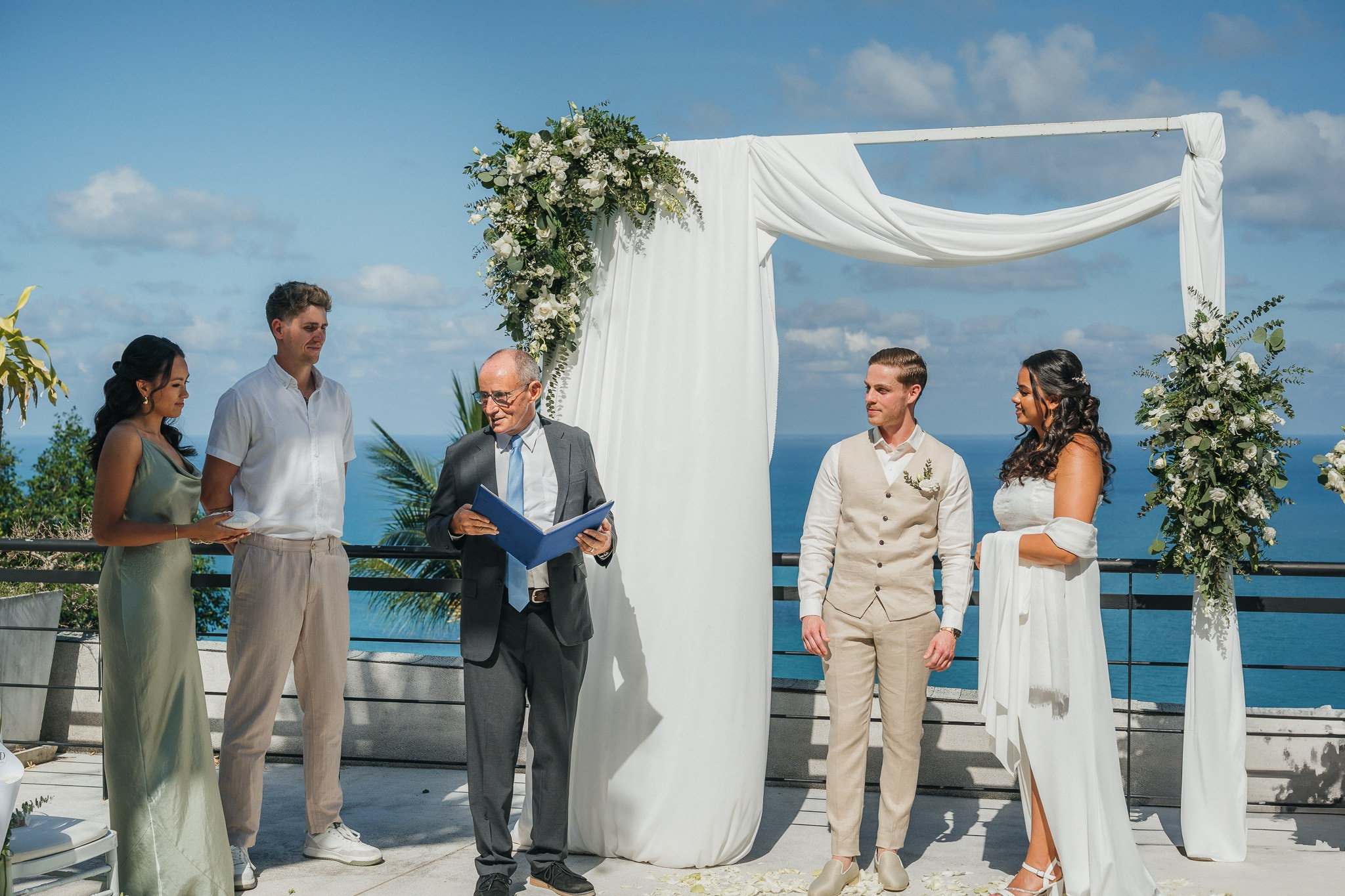Romantic villa wedding venue decorated with fresh flowers in Koh Samui
