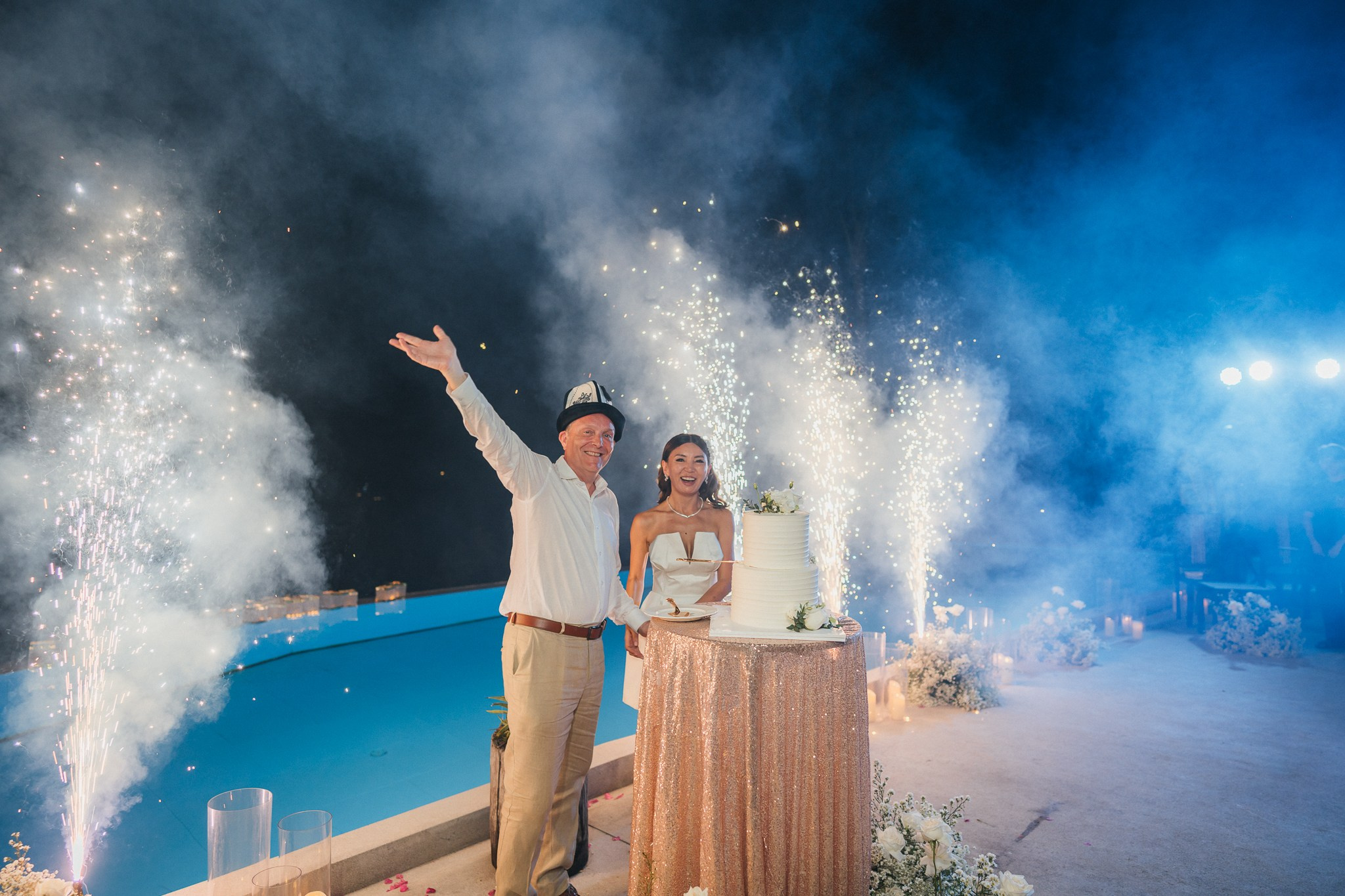 Romantic villa wedding venue decorated with fresh flowers in Koh Samui