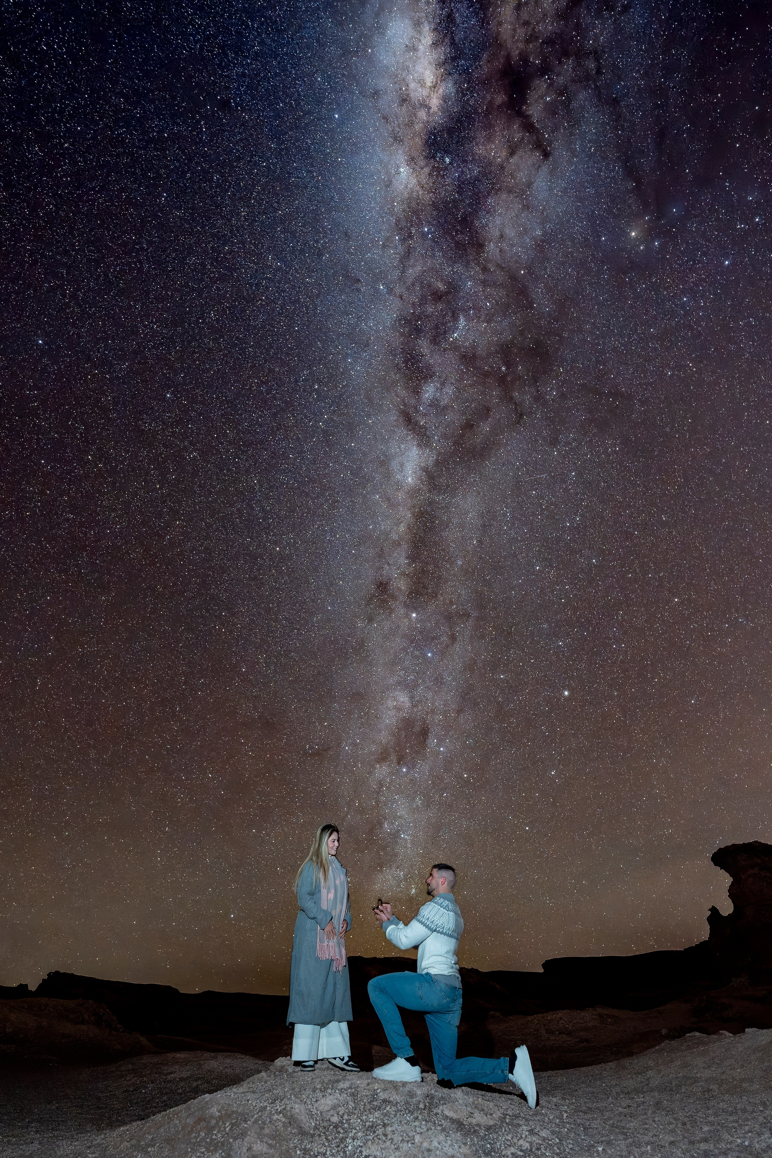 Vallecito Noturno — Pedido de casamento. Fotógrafo em San Pedro de Atacama