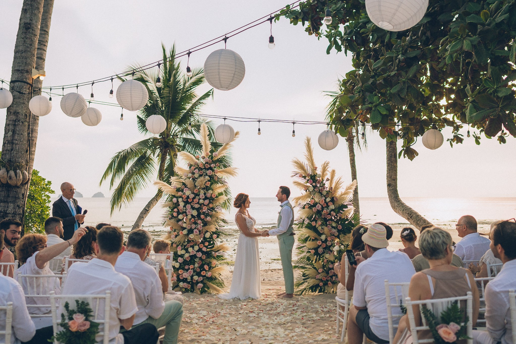 Sunset Beach Wedding with Guests in Koh Samui