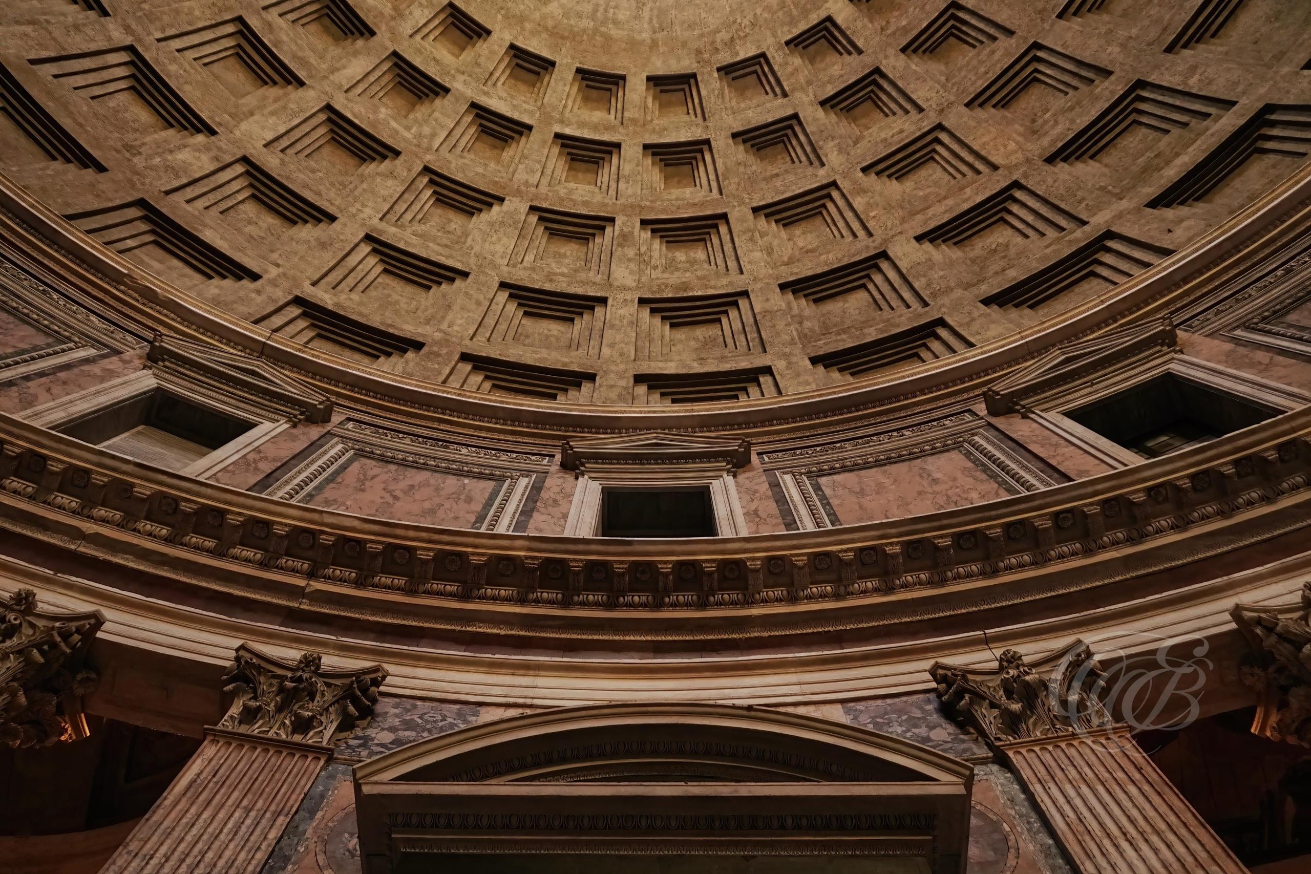Rome Italy — Pantheon Interior Walls and Ceiling — Eduardo Bartoli Fine Art Photography — Photograph of the interior walls and coffered dome ceiling with oculus of the Pantheon in Rome, Italy — photography by Eduardo Bartoli.