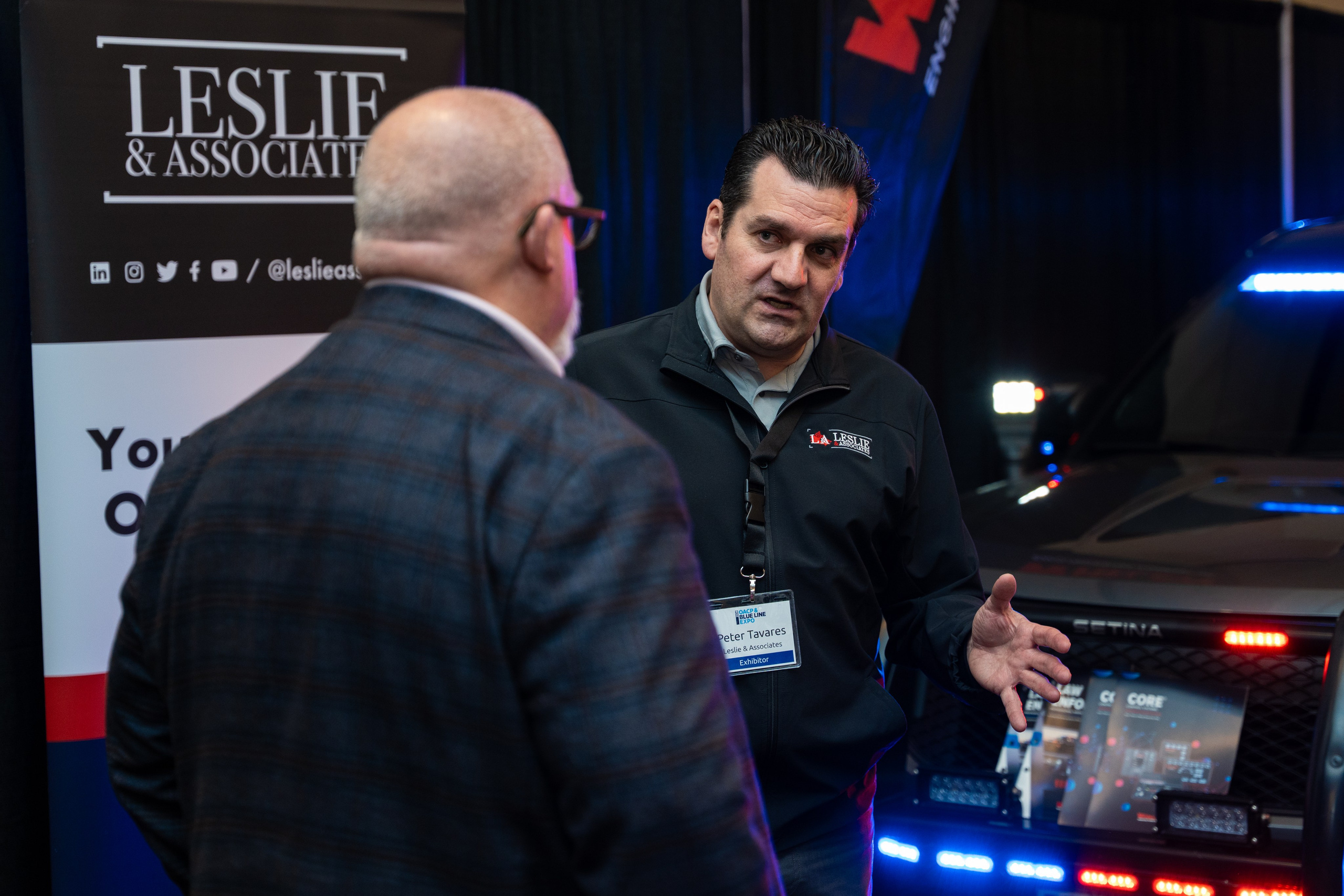 Leslie & Sons exhibitor booth staff demonstration, Blueline Expo