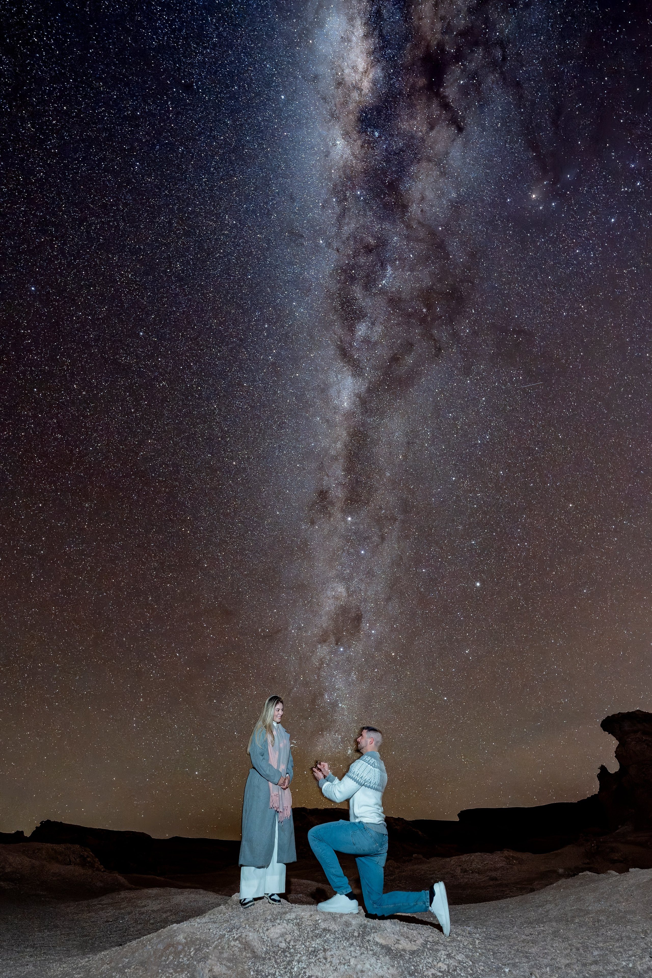 Vallecito Noturno — Pedido de casamento. Fotógrafo em San Pedro de Atacama