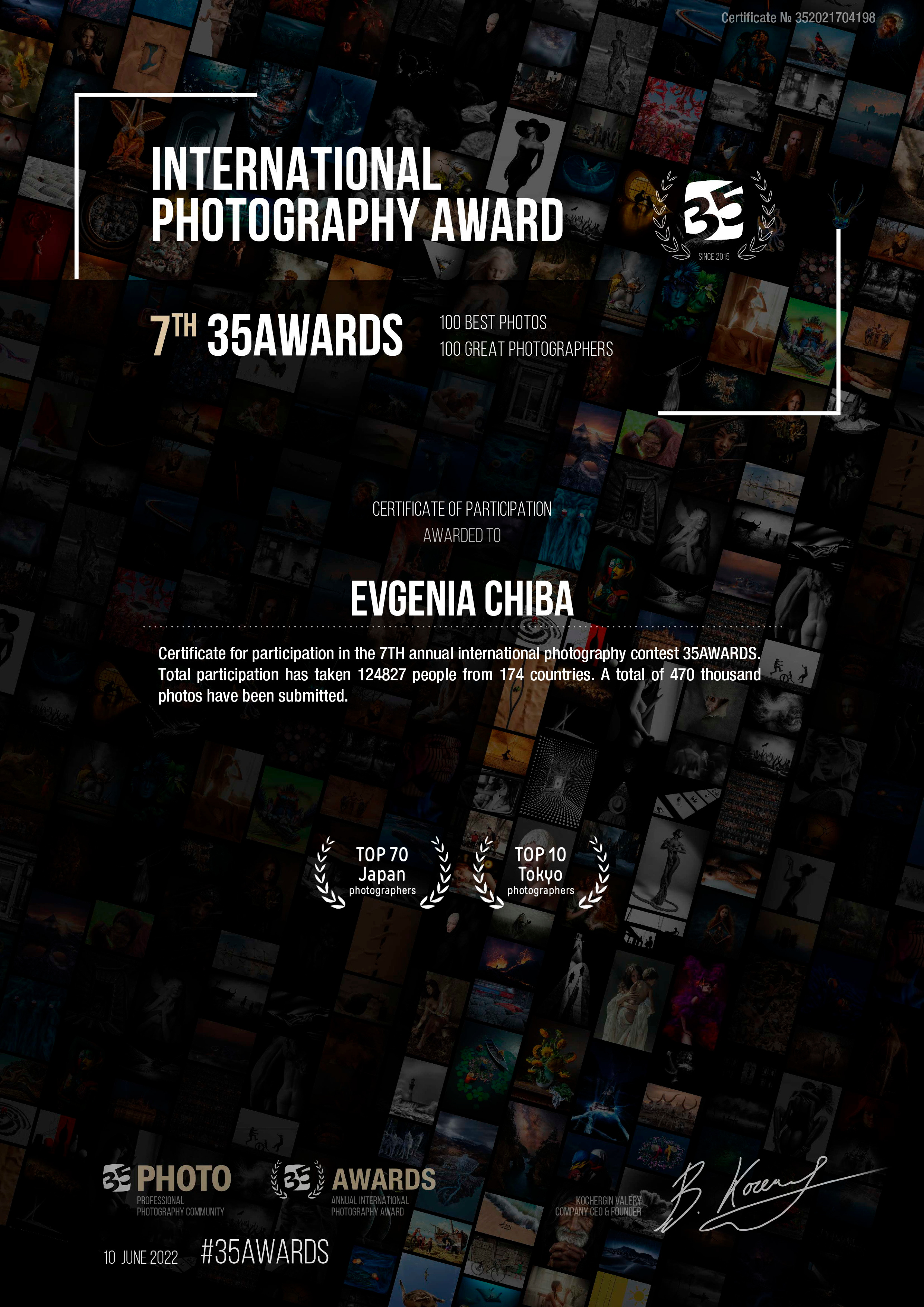 My awards. Photographer in Tokyo, Japan