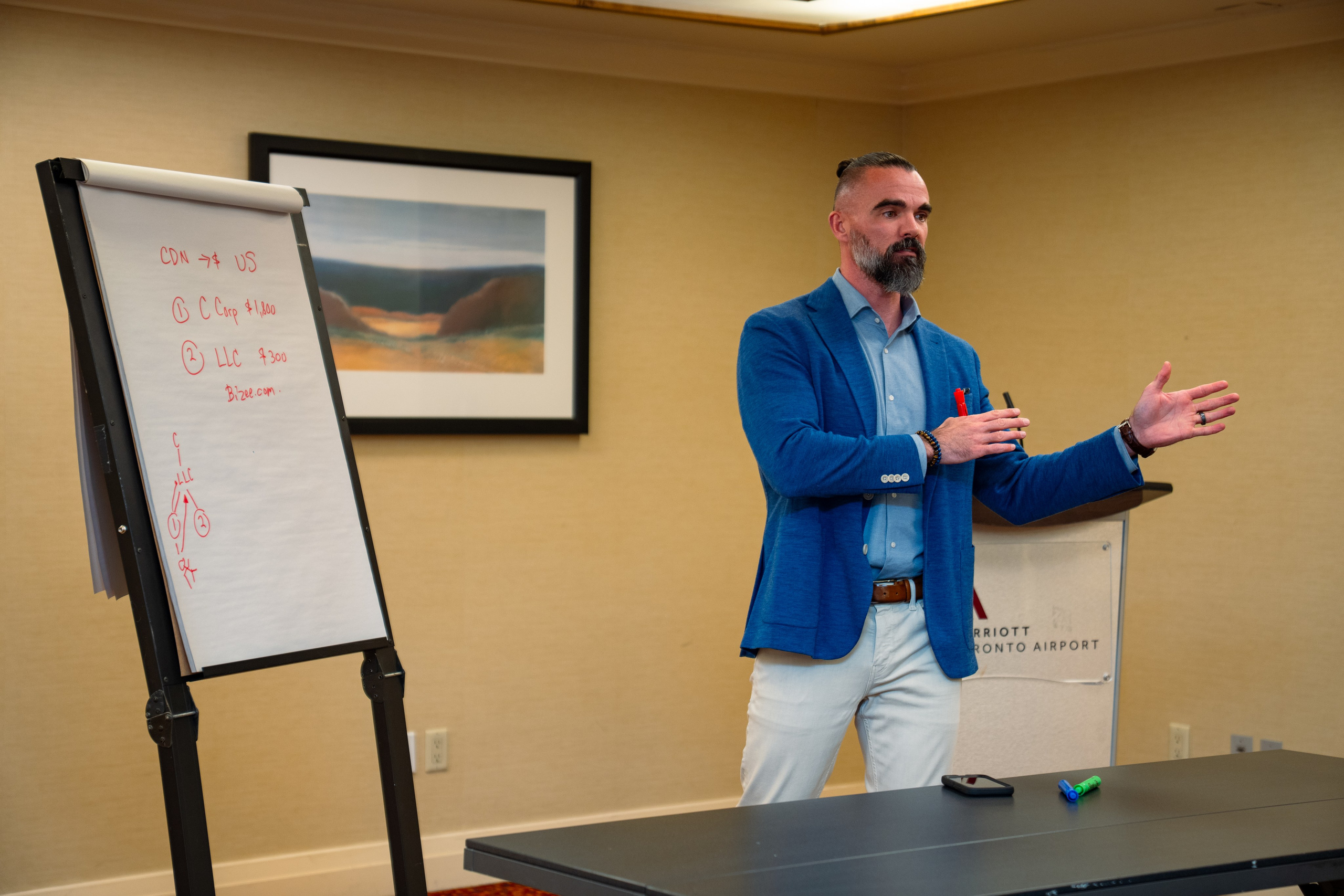 Matt Poechman addressing attendees at real estate networking event