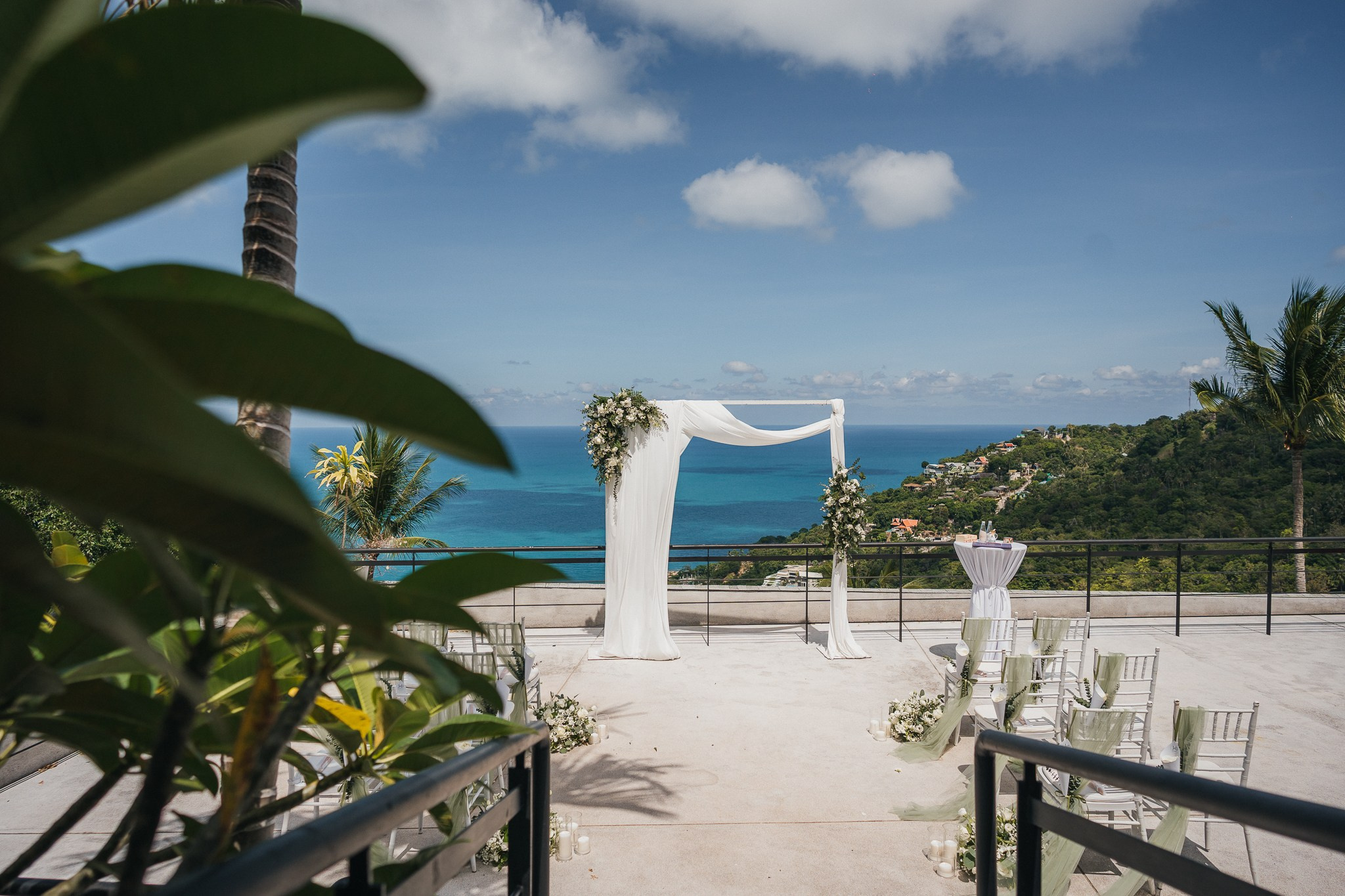 Romantic villa wedding venue decorated with fresh flowers in Koh Samui