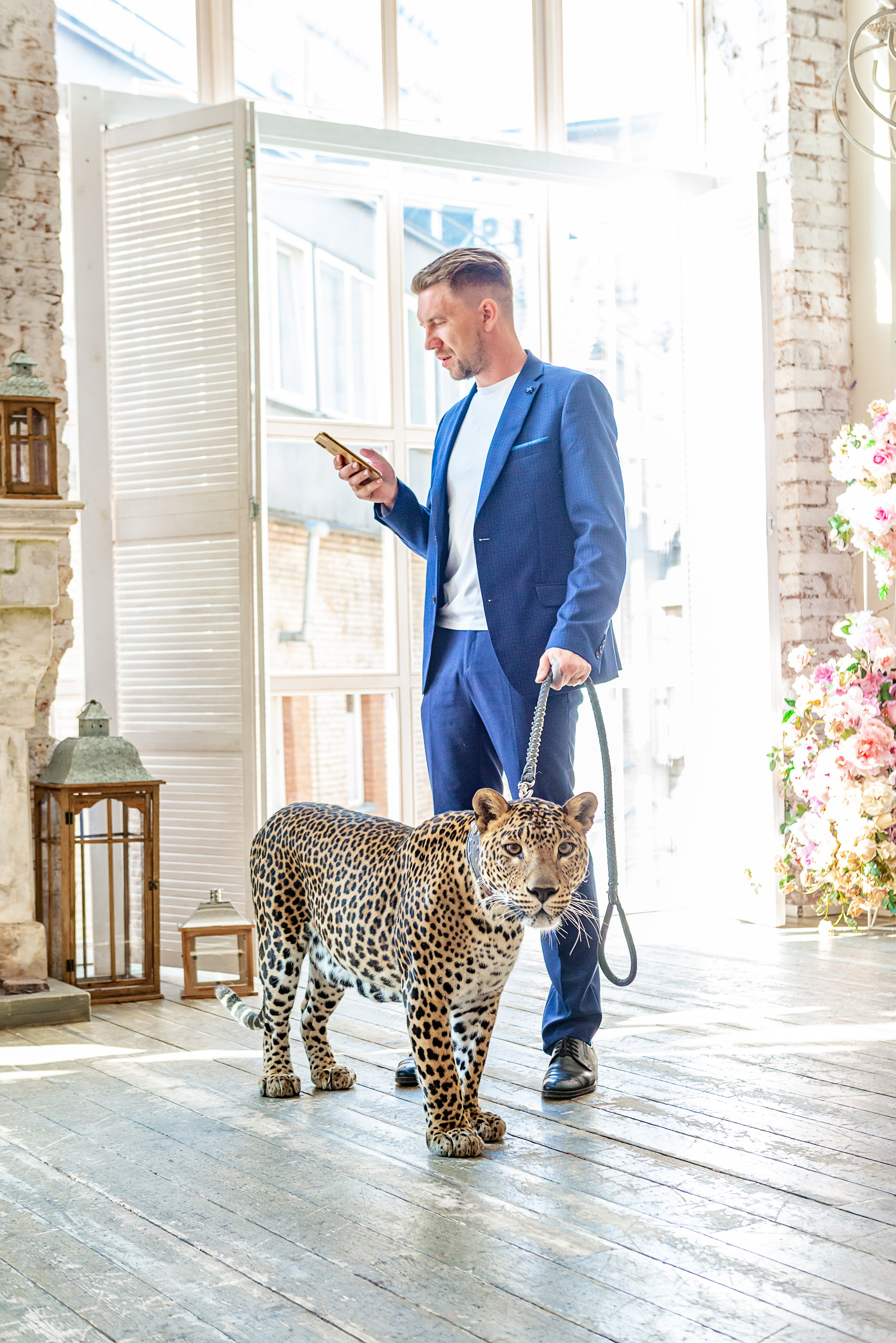 Photosession in the studio with a leopard. PHOTOGRAPHER QUINTANA ROO