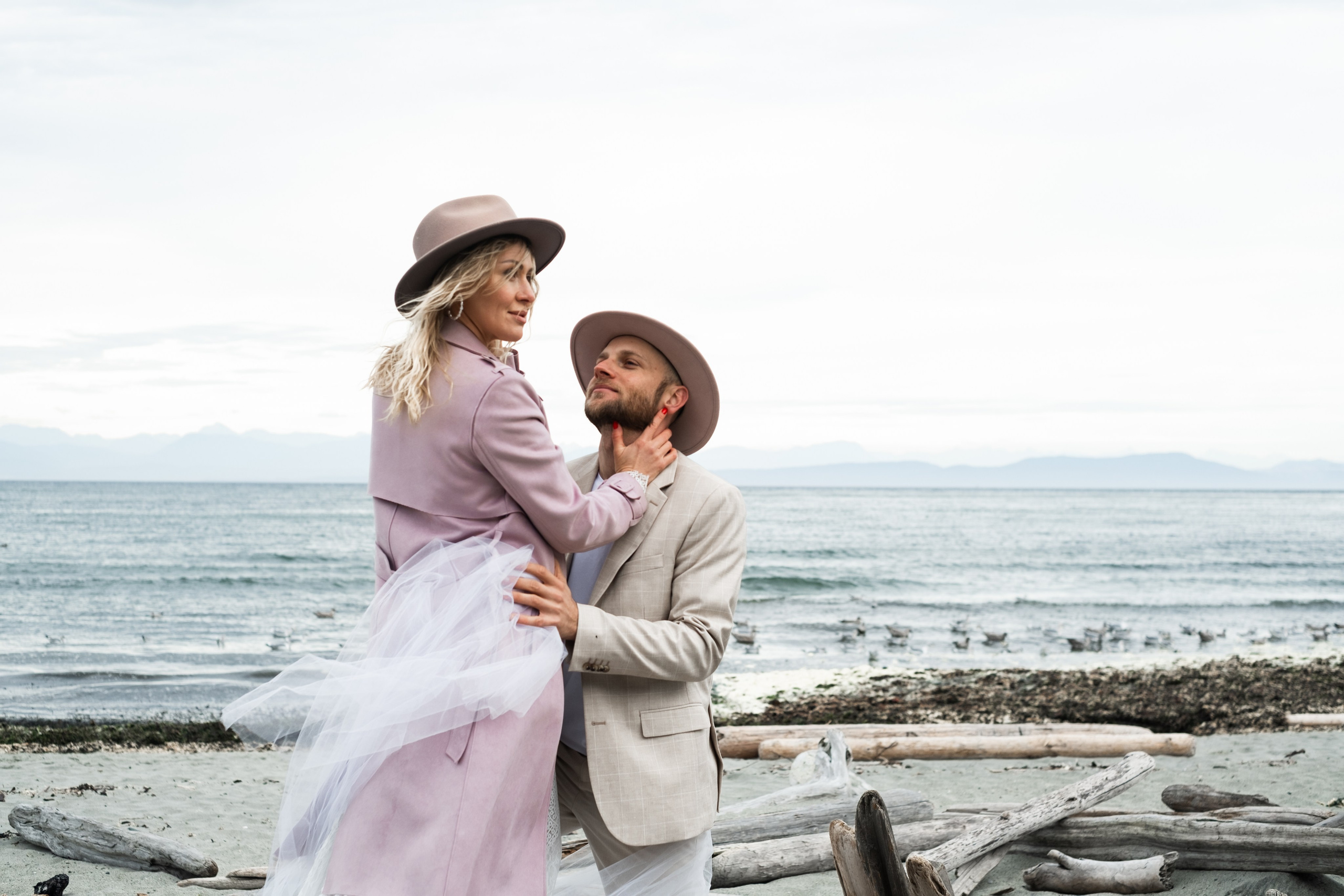 cinematic newlyweds portrait in vibrant natural scenery