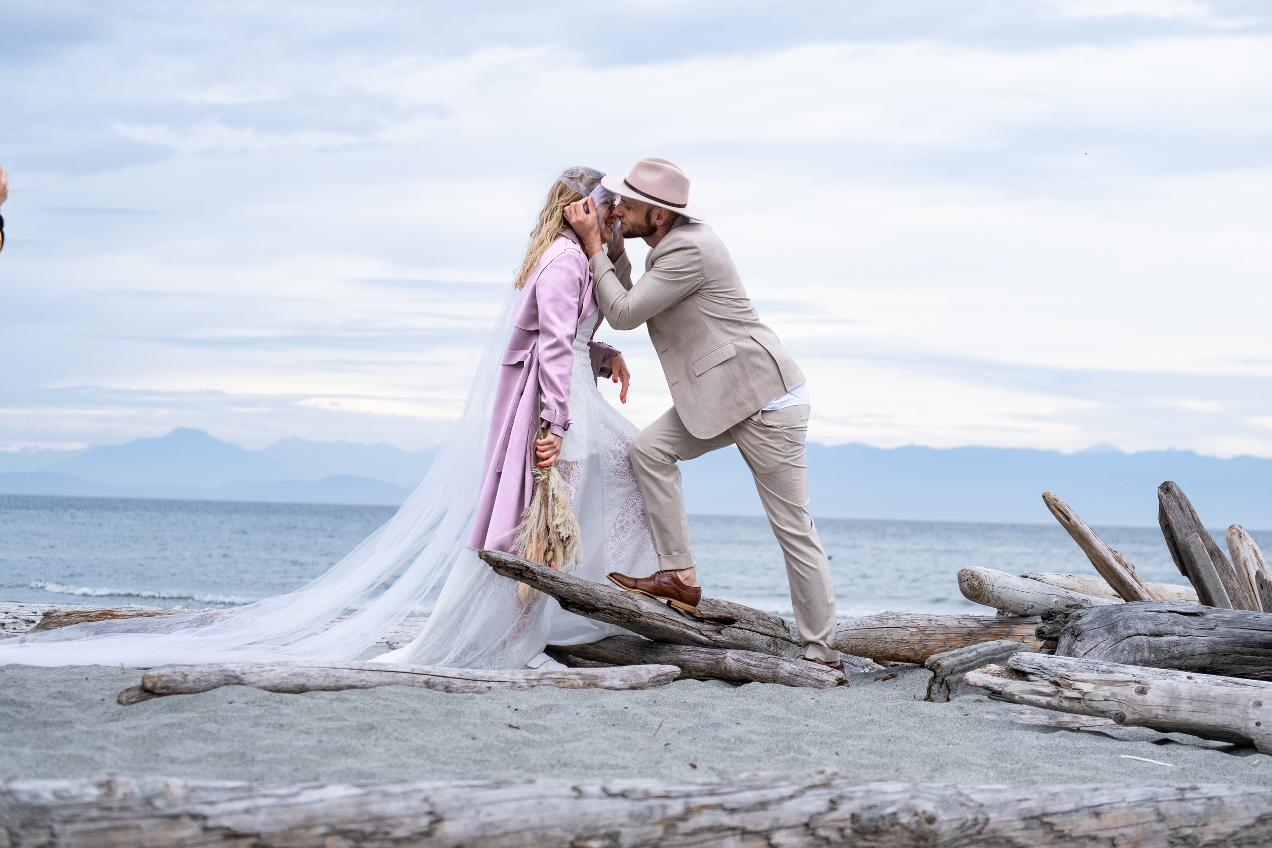 emotional wedding scene surrounded by mountains, BC