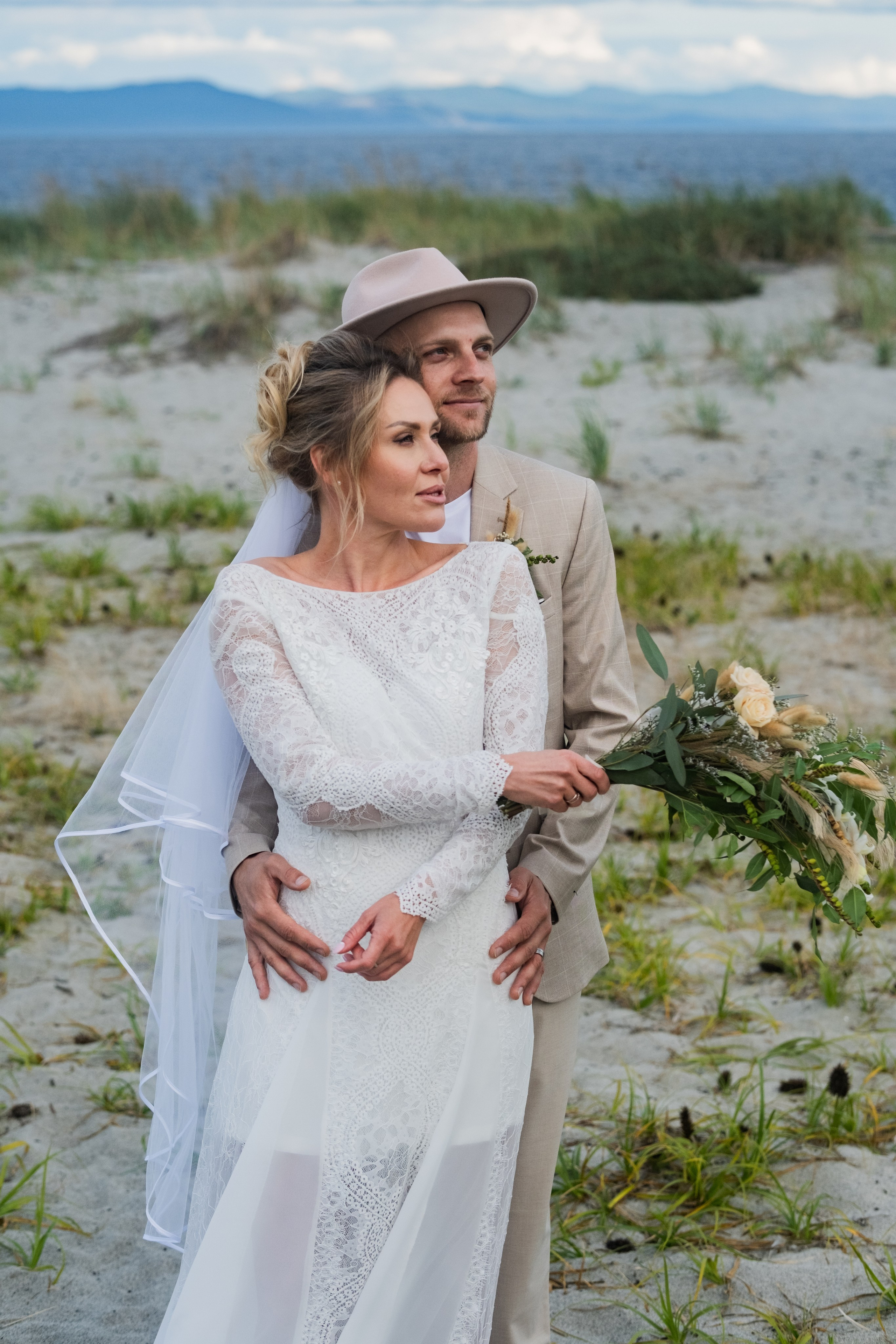 intimate couple moment during wedding session, BC