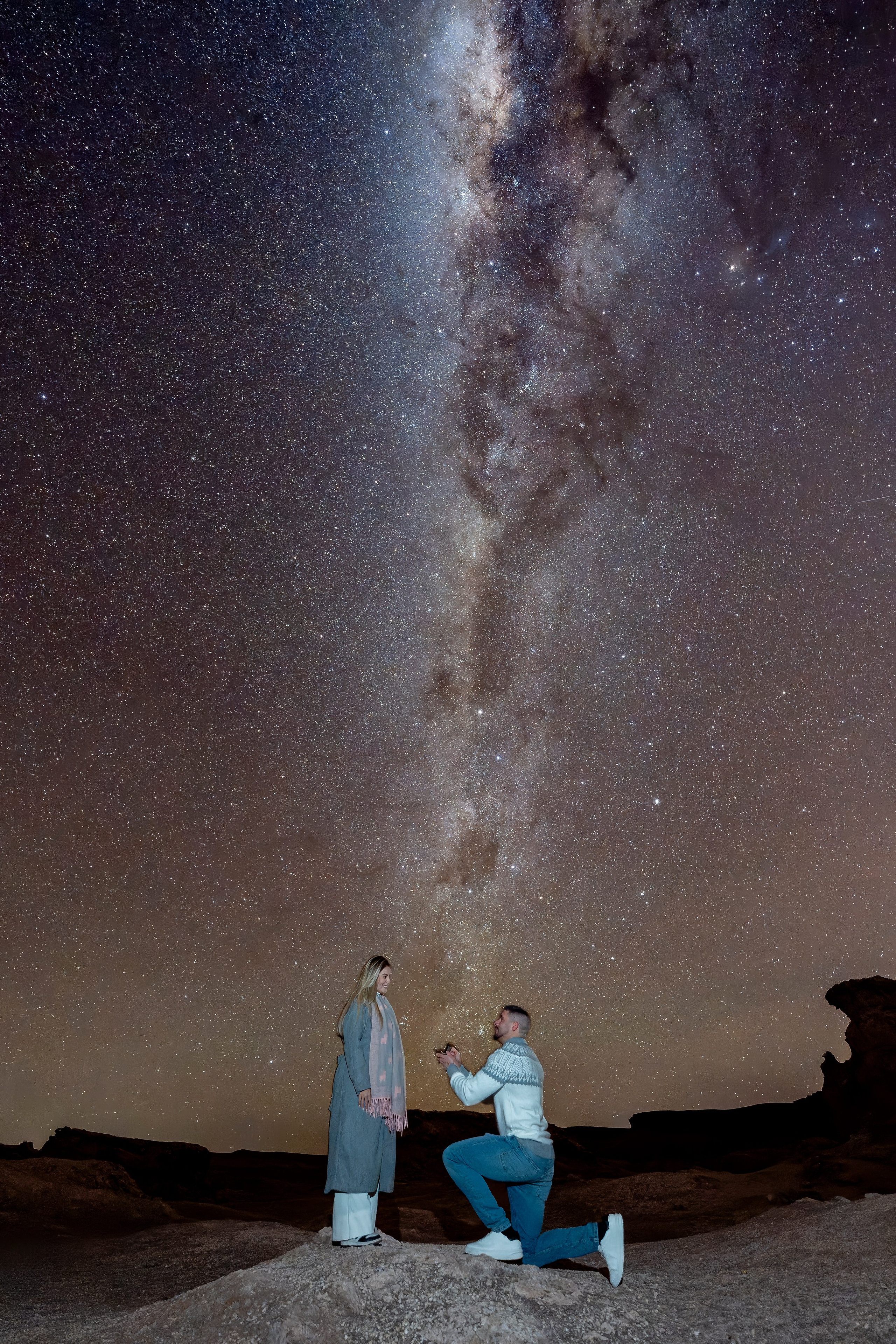 Vallecito Noturno — Pedido de casamento. Fotógrafo em San Pedro de Atacama