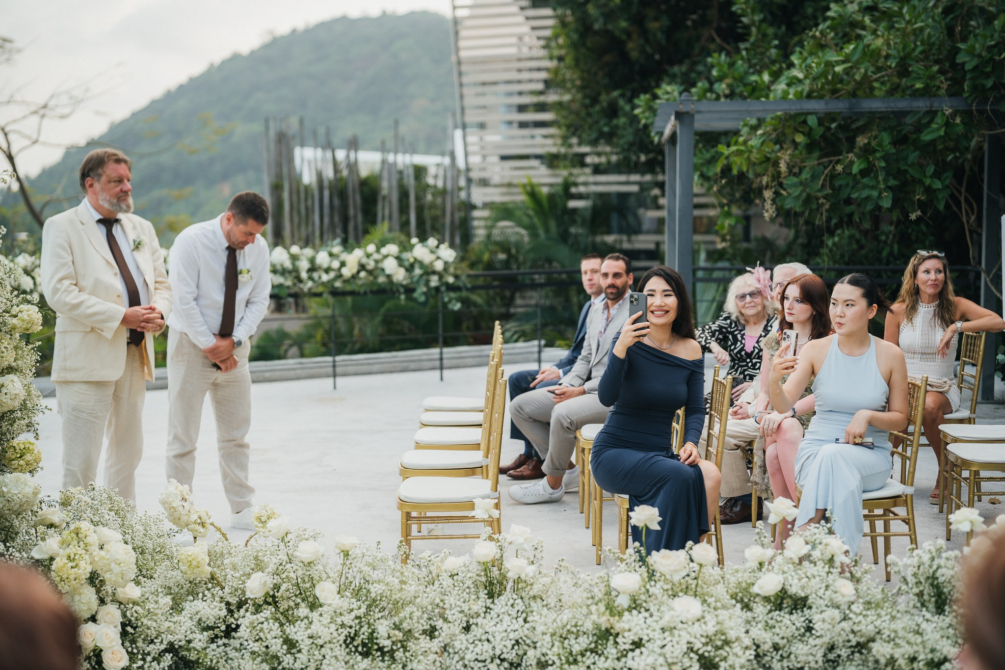 Romantic villa wedding venue decorated with fresh flowers in Koh Samui