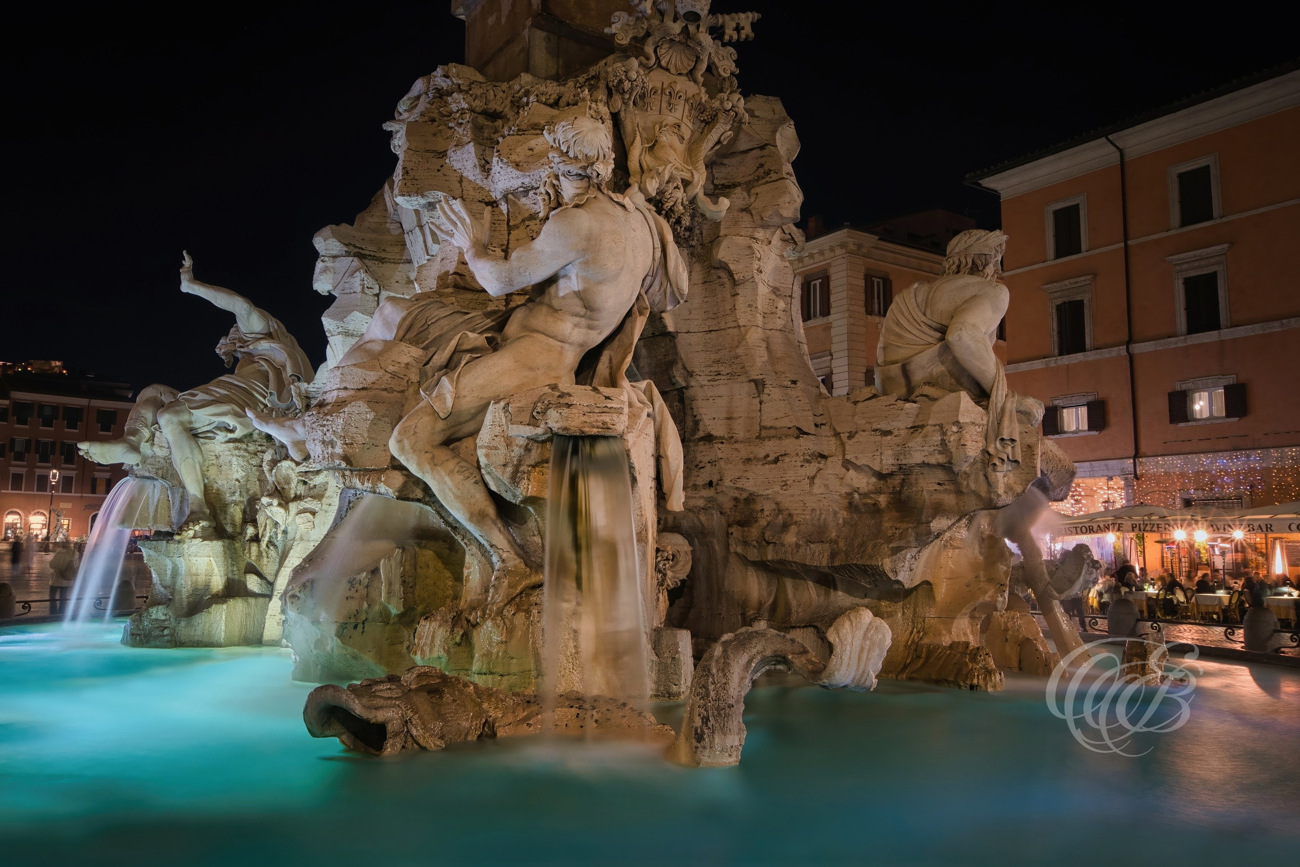 ITALY TRAVEL PHOTOGRAPHY – ITALY – ROME — Fontana dei Quattro Fiumi — Baroque fountain designed by Gian Lorenzo Bernini in Piazza Navona representing the four great rivers of the known continents, Rome, Italy — Eduardo Bartoli Photography.