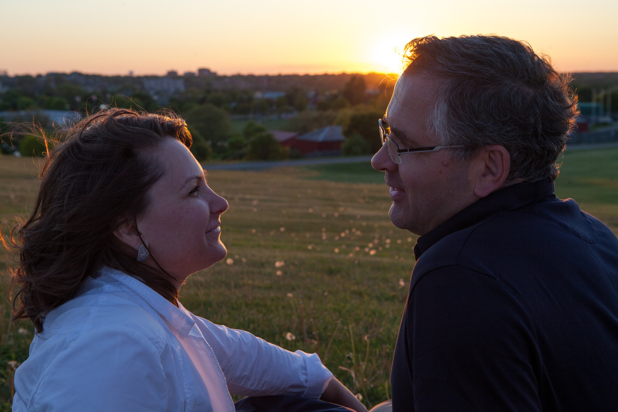 Wedding anniversary couples portrait at sunset, historic Fort Henry, Kingston.