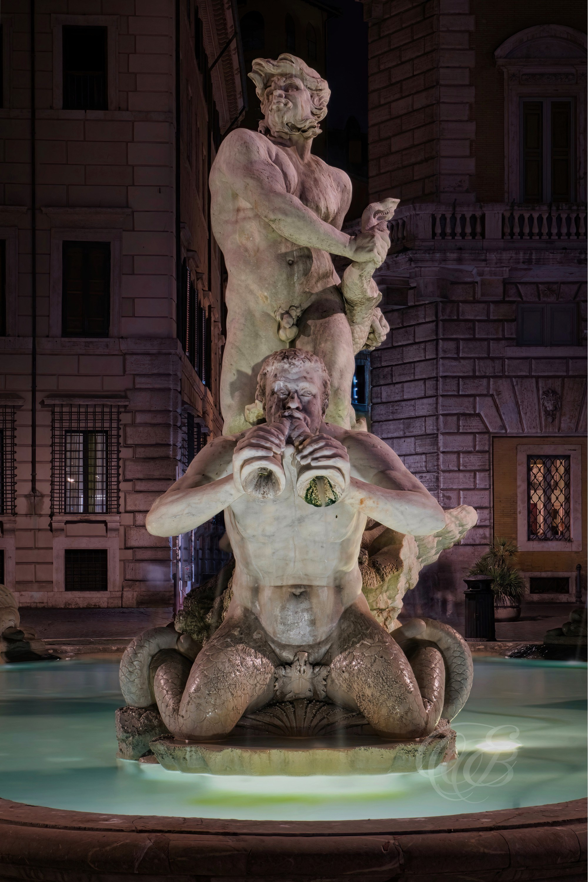 Rome, Italy—Piazza Navona Fontana del Moro—Eduardo Bartoli Photography—Photograph of the Fontana del Moro in Piazza Navona, historic fountain enhanced by Gian Lorenzo Bernini in 1653 and located in one of Rome’s most famous public squares—Rome, Italy—Piazza Navona Fontana del Moro—Eduardo Bartoli Photography.