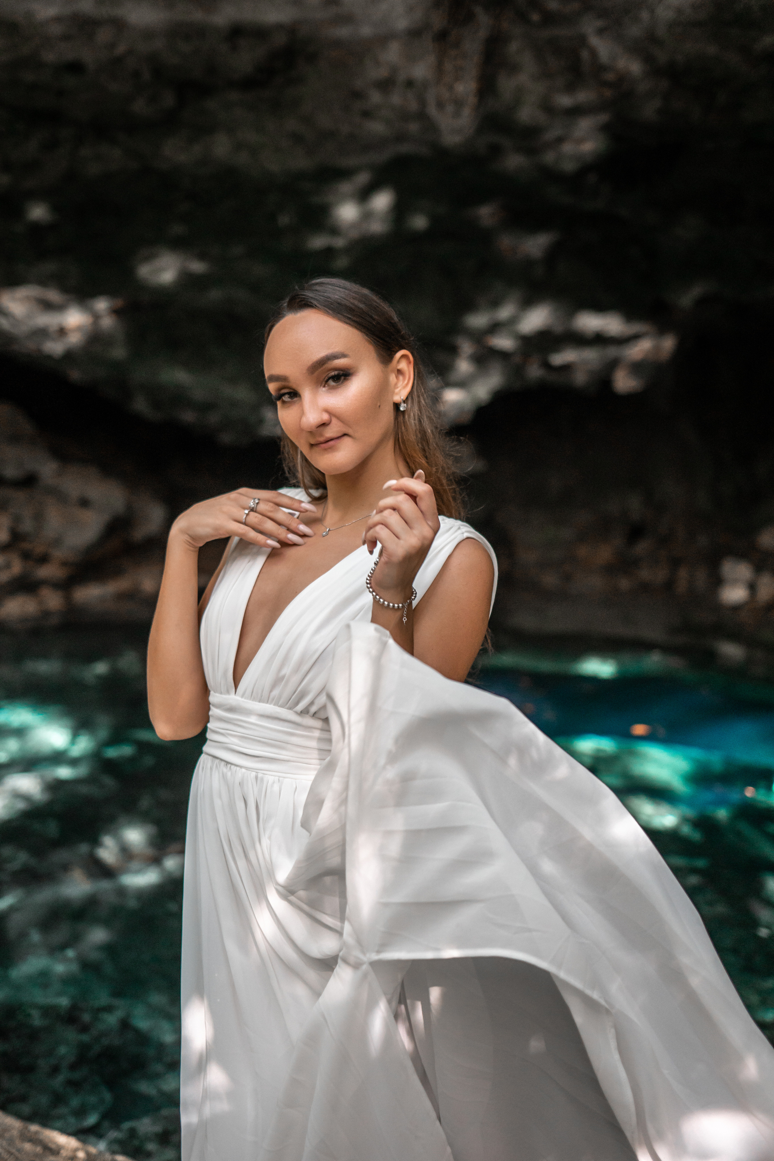 Intimate proposal by turquoise cenote pool in Playa del Carmen