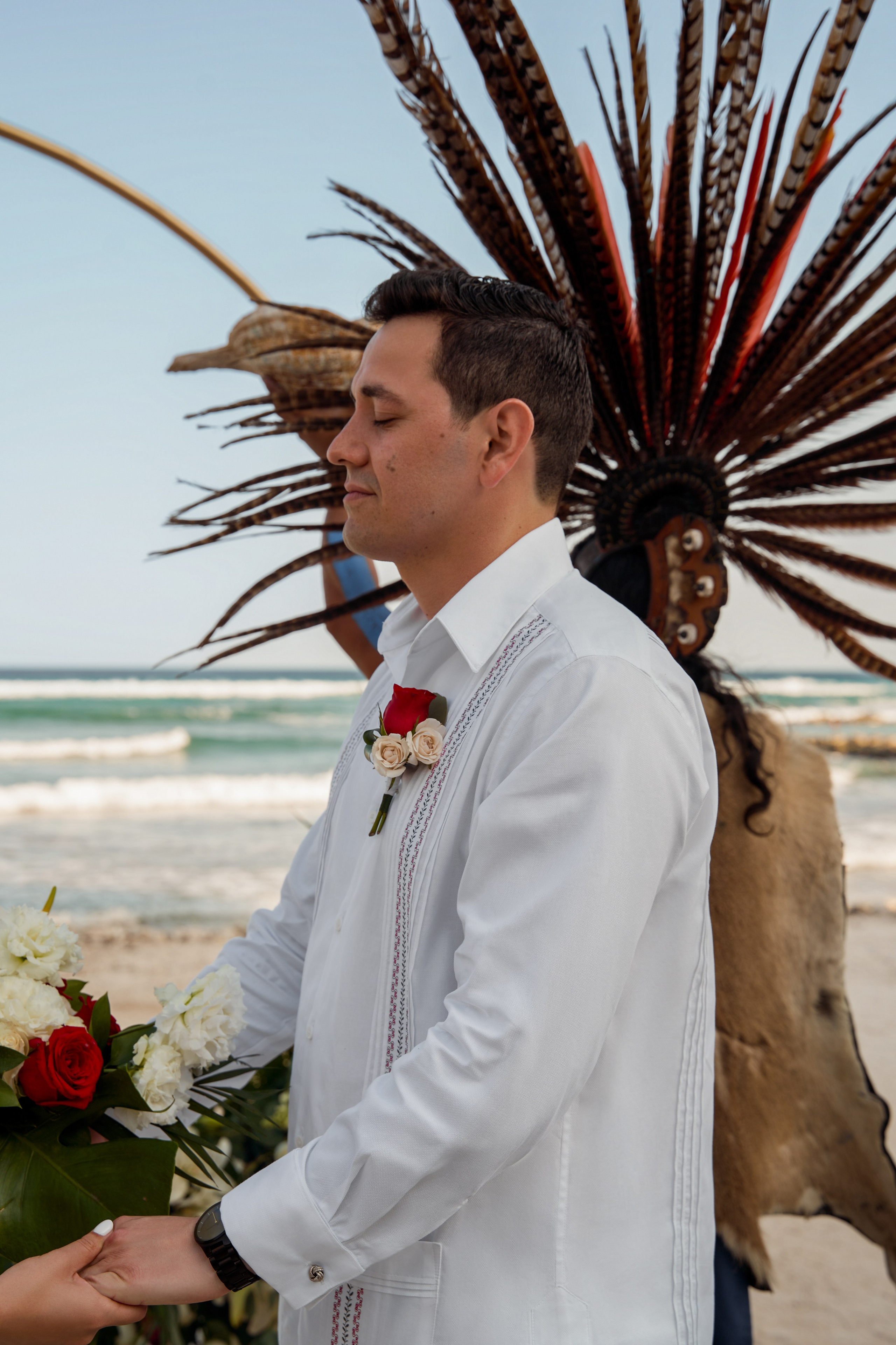 Groom candid moment at Cancun wedding