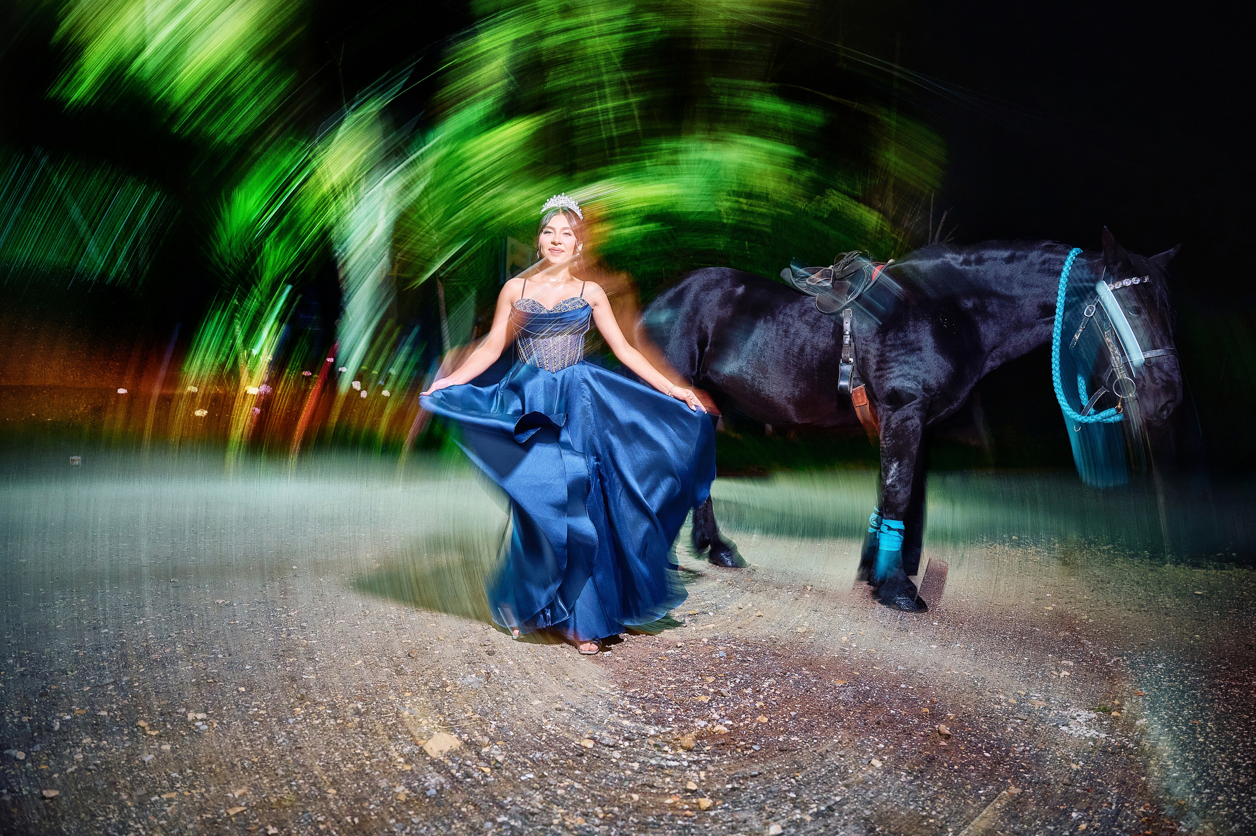 Sara’s Fine Art Quinceañera Photoshoot with a Black Friesian Horse | ZZ Portraits by Hendrick