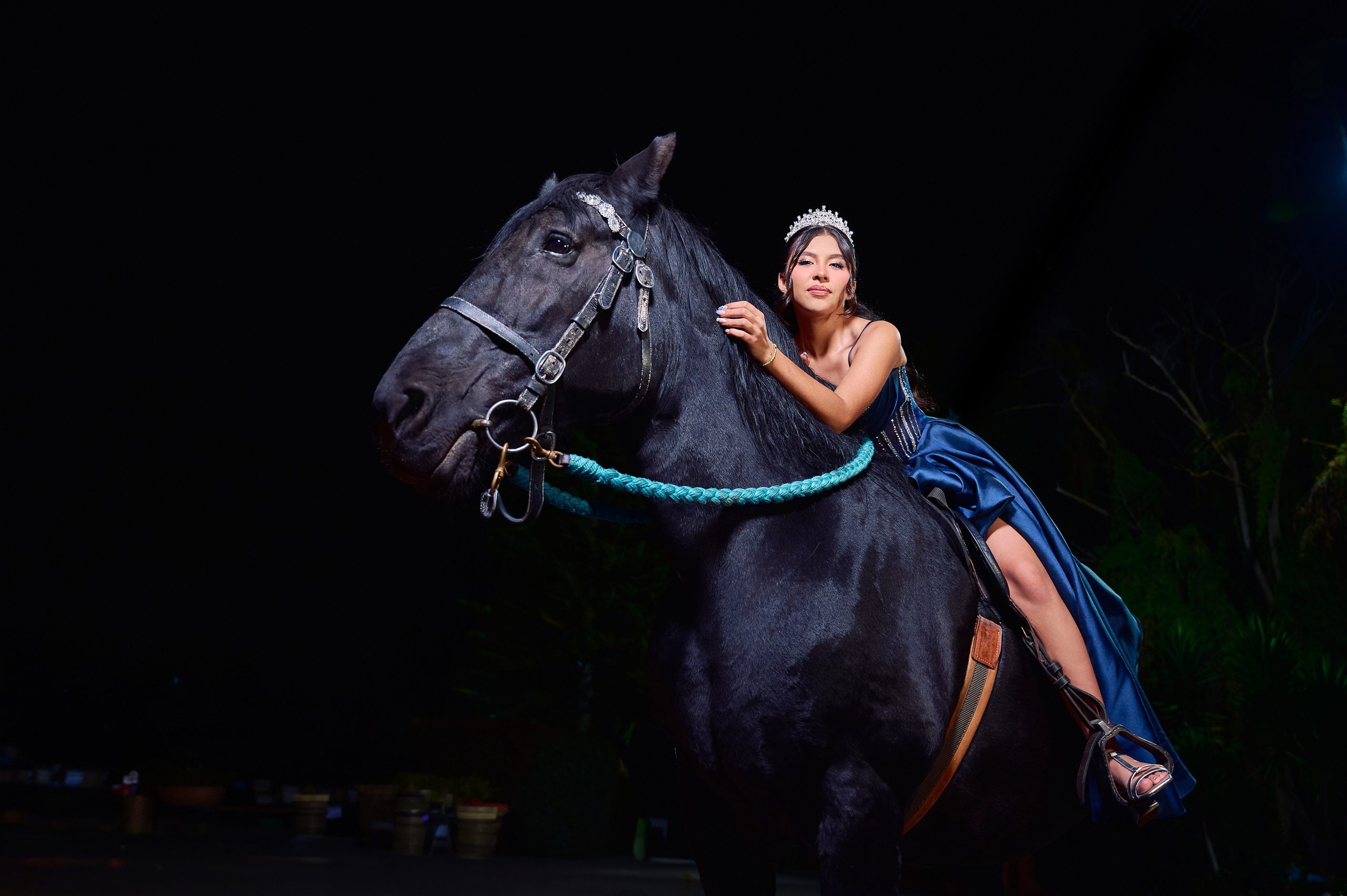 Sara’s Fine Art Quinceañera Photoshoot with a Black Friesian Horse | ZZ Portraits by Hendrick