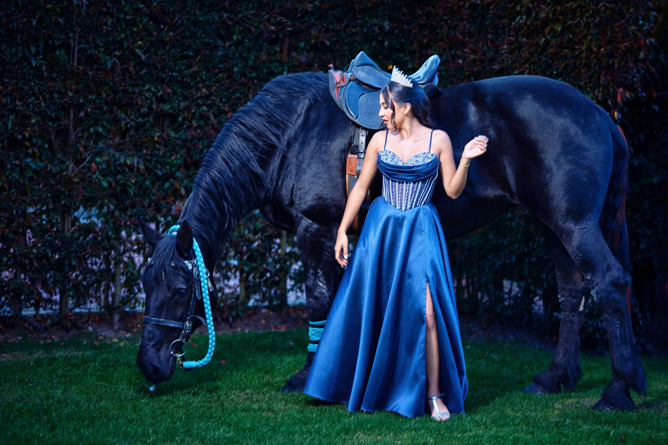 Sara’s Fine Art Quinceañera Photoshoot with a Black Friesian Horse | ZZ Portraits by Hendrick