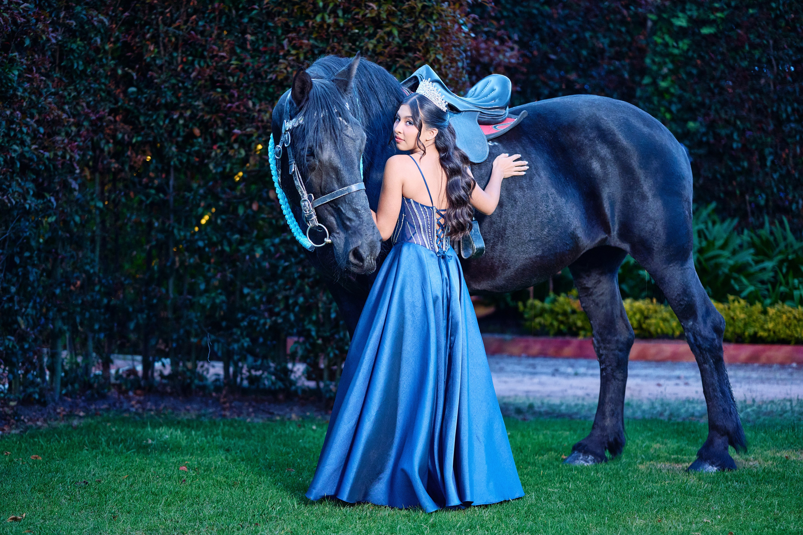 Sara’s Fine Art Quinceañera Photoshoot with a Black Friesian Horse | ZZ Portraits by Hendrick