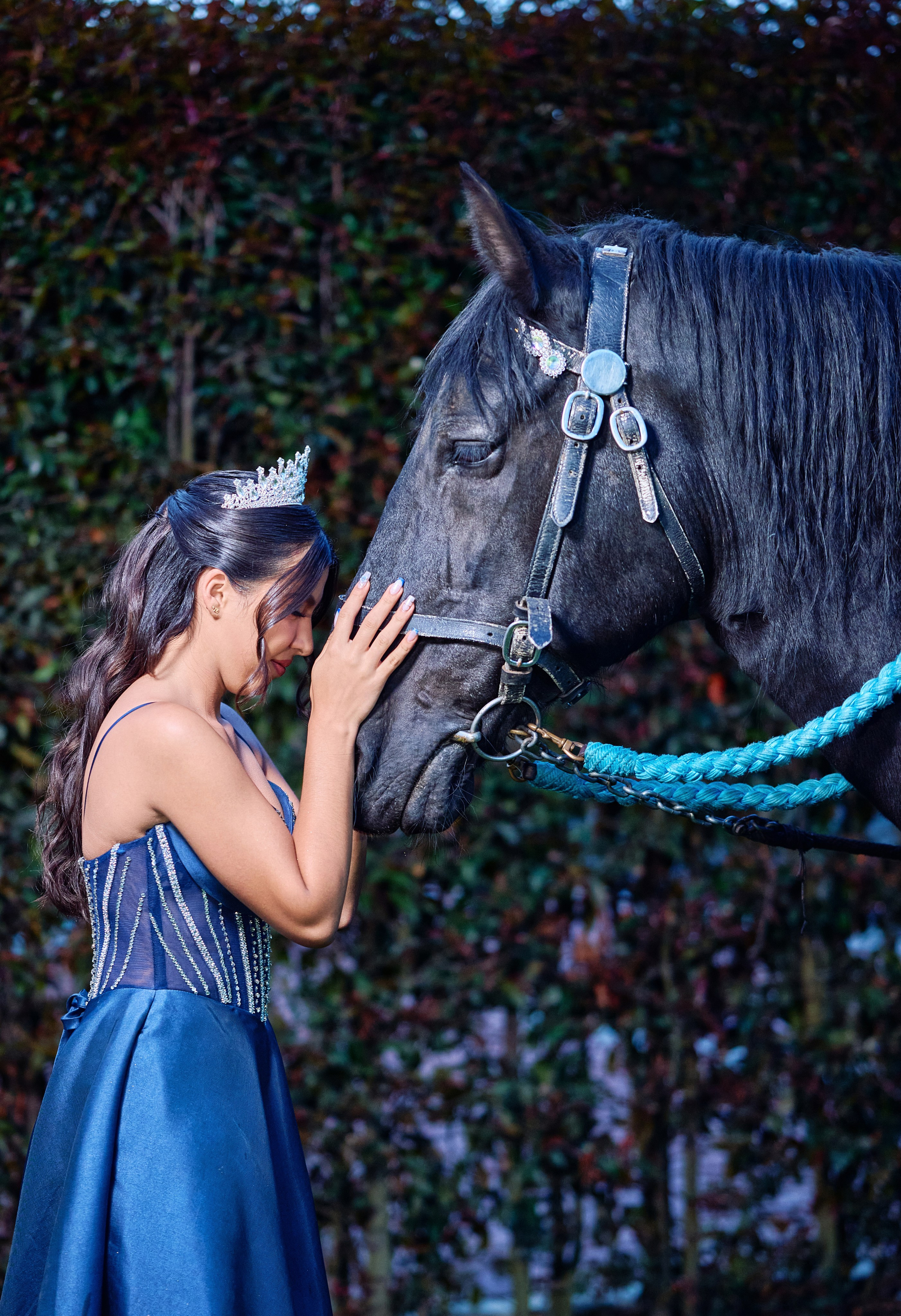 Sara’s Fine Art Quinceañera Photoshoot with a Black Friesian Horse | ZZ Portraits by Hendrick