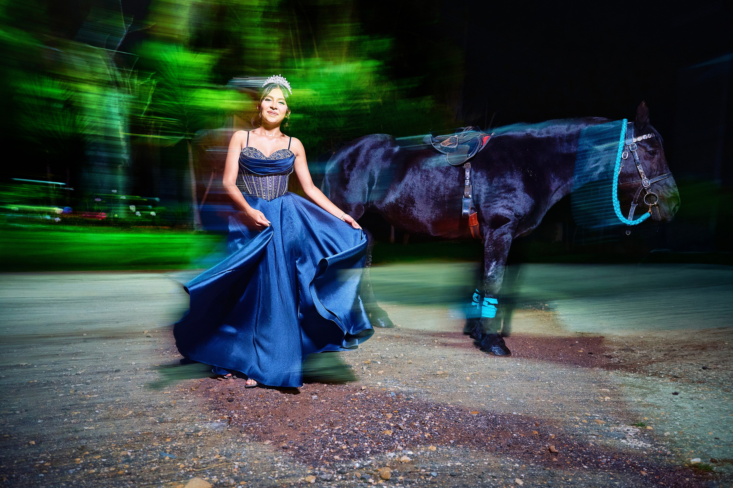 Sara’s Fine Art Quinceañera Photoshoot with a Black Friesian Horse | ZZ Portraits by Hendrick