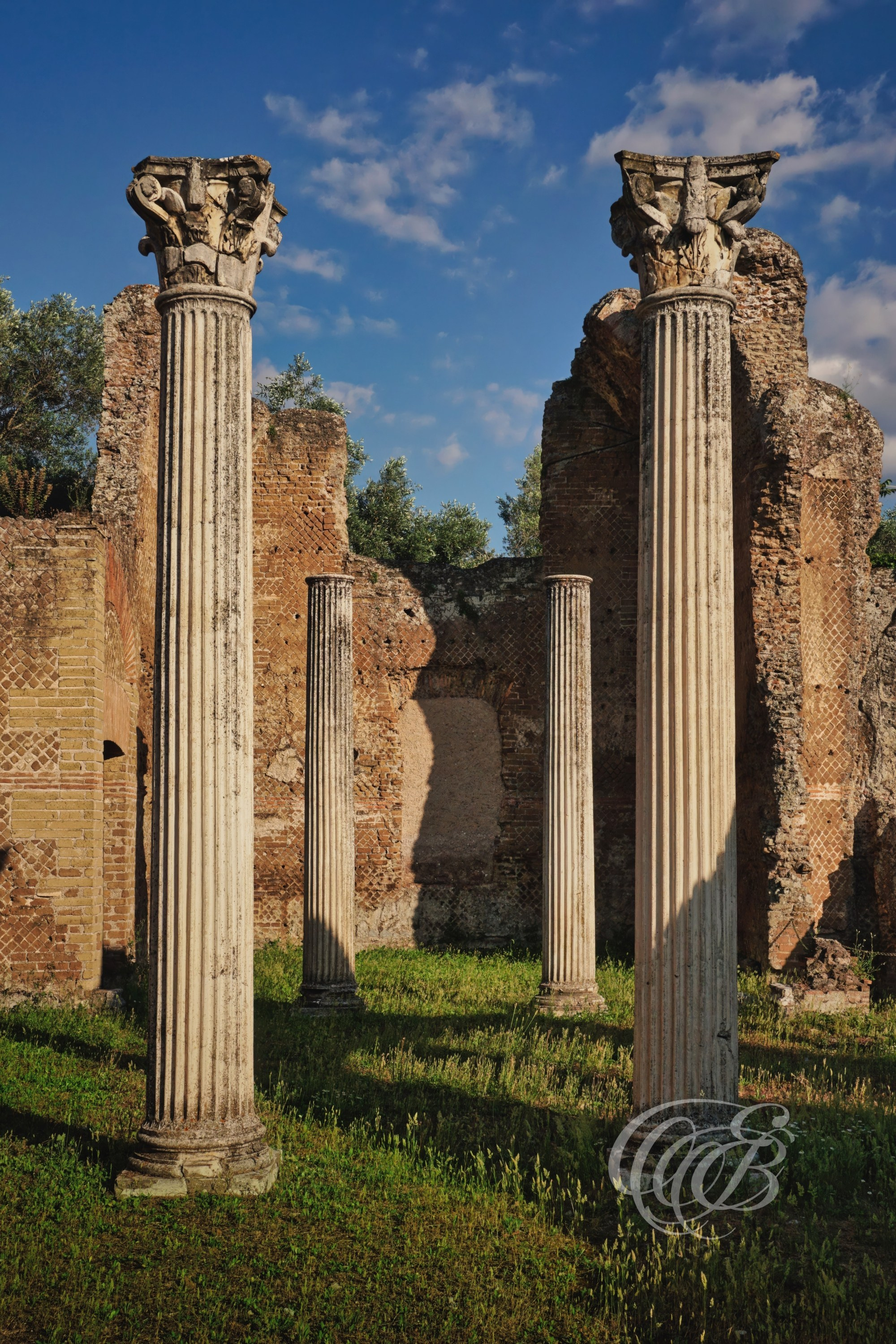 ITALY TRAVEL PHOTOGRAPHY – ITALY – ROME — Columns at Hadrian’s Villa, Golden Square — Ancient Roman columns in the Golden Square area of Hadrian’s Villa in Tivoli, imperial 2nd-century AD archaeological site near Rome, Italy — Eduardo Bartoli Photography.