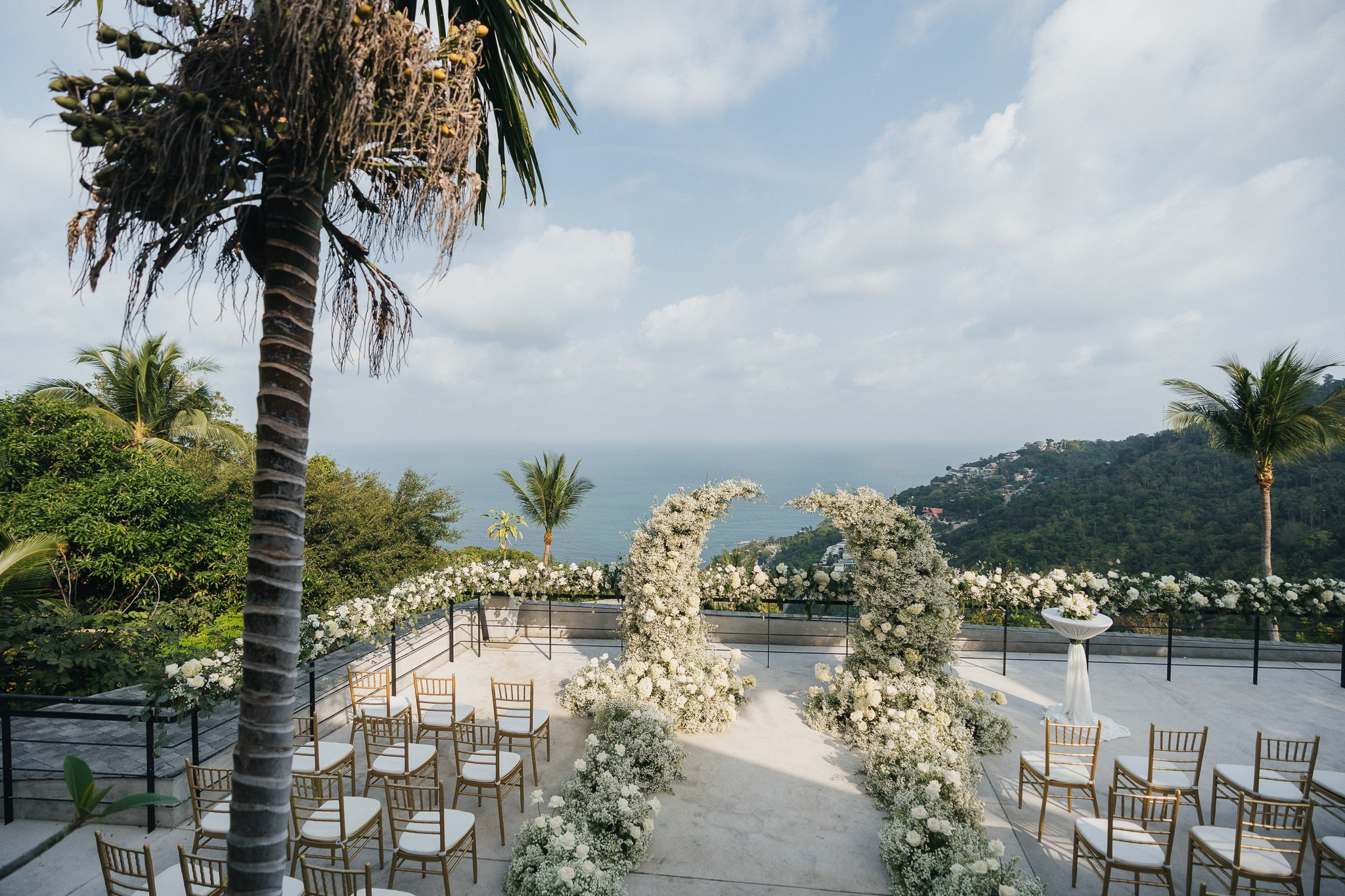 Romantic villa wedding venue decorated with fresh flowers in Koh Samui