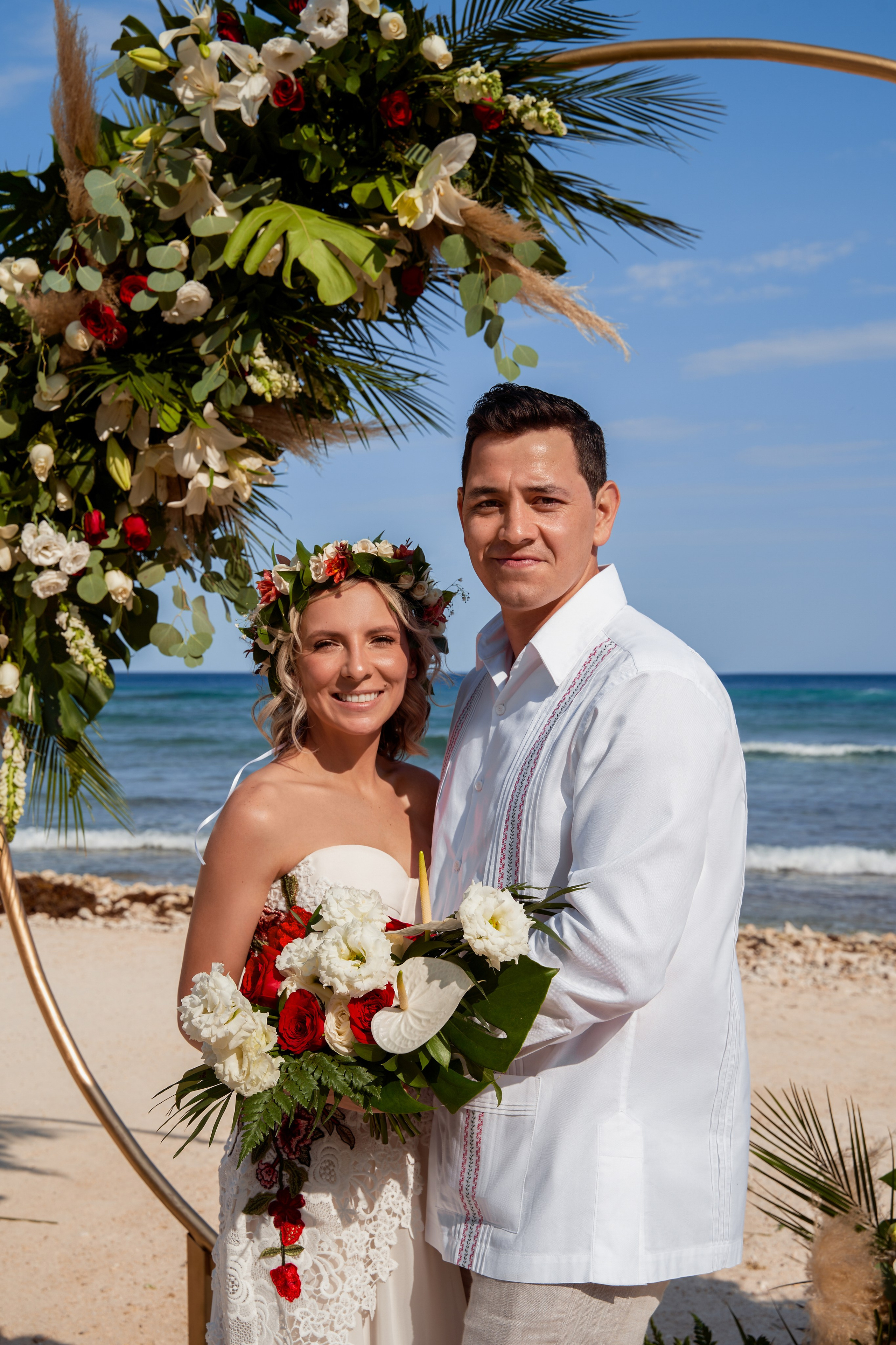 Bride and groom candid moment at Cancun wedding