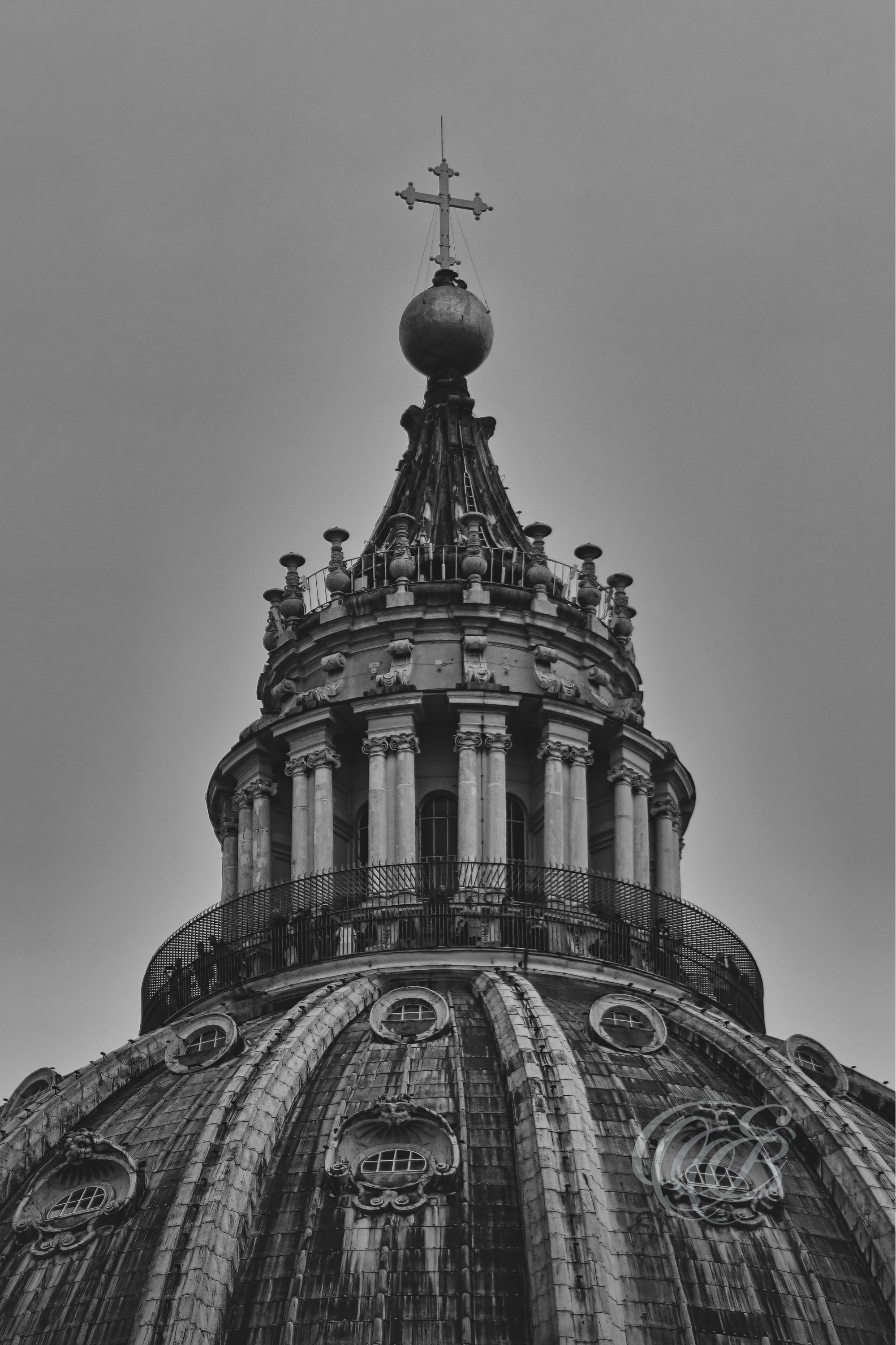 Rome Italy – St. Peter’s Basilica dome rising above Vatican City, monumental Renaissance architecture captured in black and white fine art photography. Rome, Italy – photography by Eduardo Bartoli.