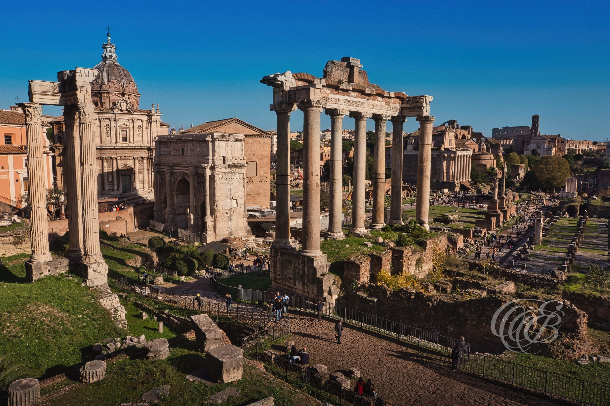ITALY TRAVEL PHOTOGRAPHY – ITALY – ROME — Views of the Roman Forum — Archaeological site featuring ancient Roman temples, columns, and ruins between the Palatine and Capitoline Hills, Rome, Italy — Eduardo Bartoli Photography.
