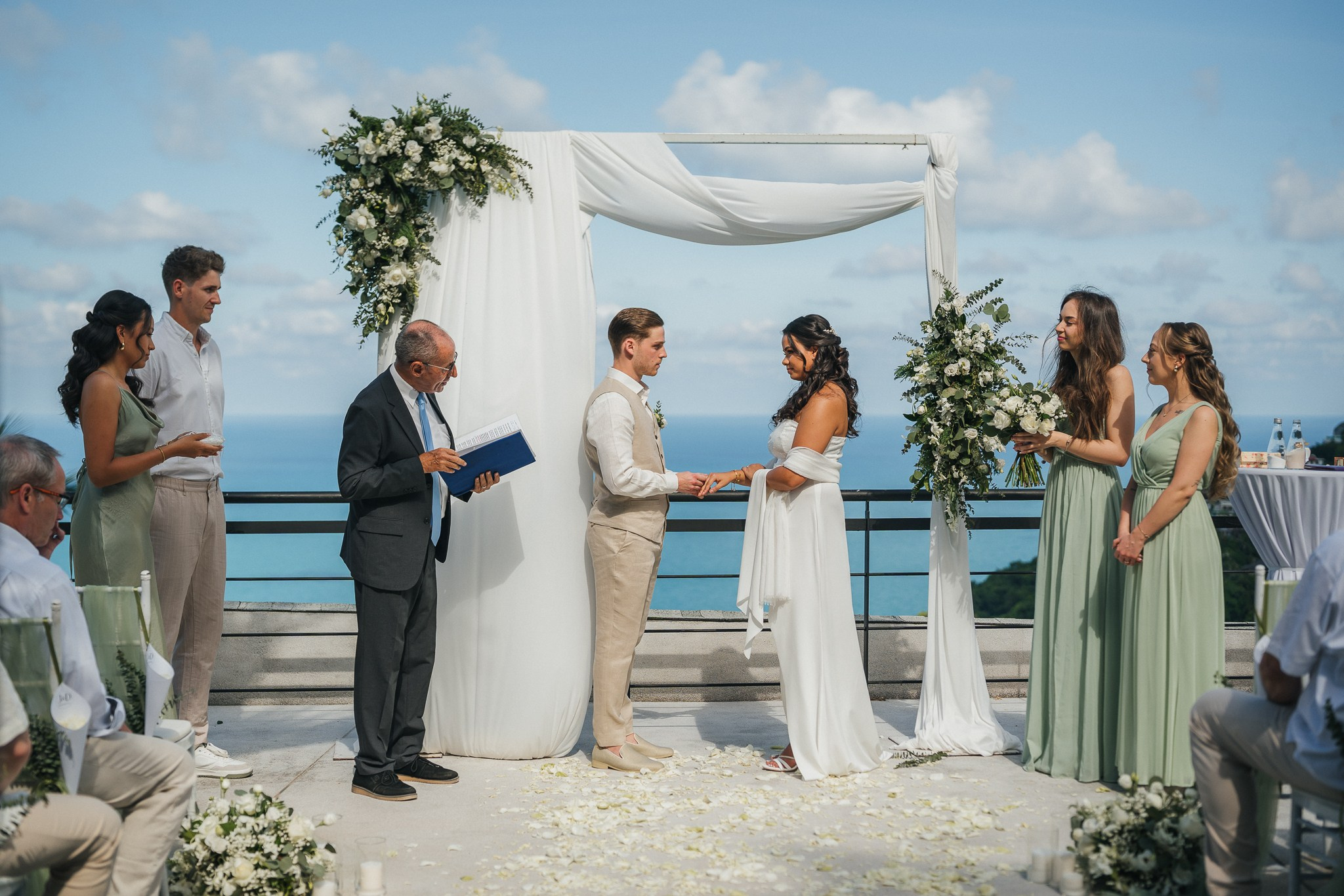 Elegant villa wedding ceremony overlooking the ocean in Koh Samui, Thailand
