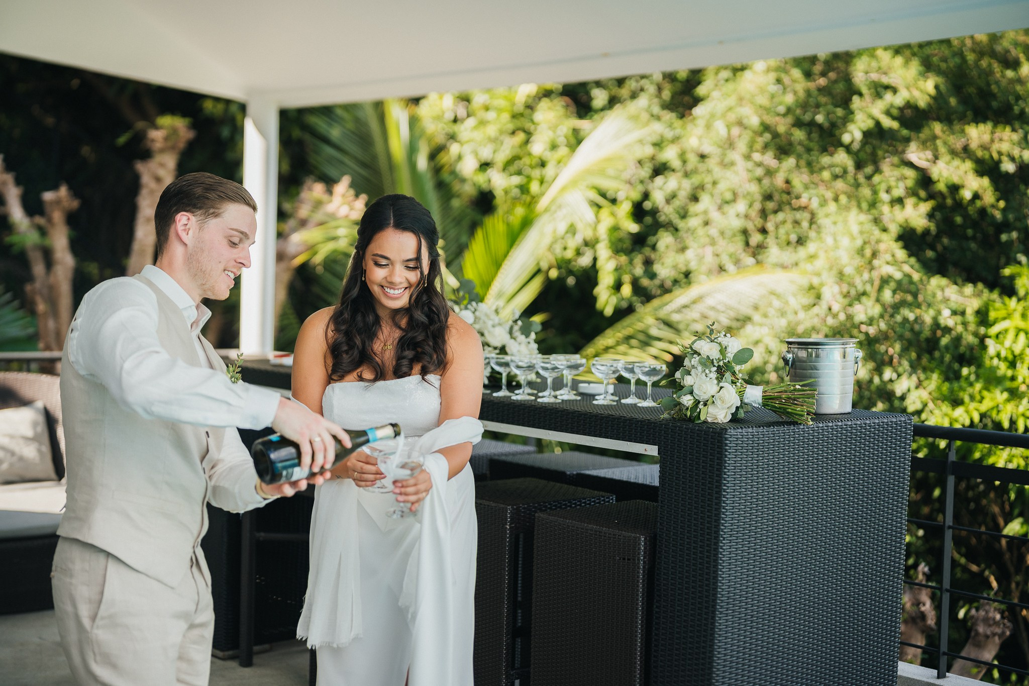 Elegant villa wedding ceremony overlooking the ocean in Koh Samui, Thailand