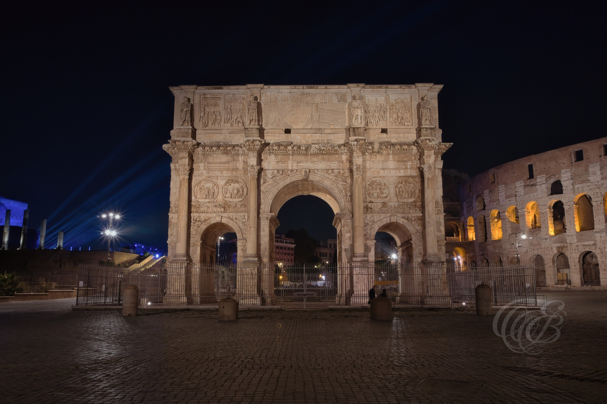 Rome, Italy—Arch of Constantine Long Exposure—Eduardo Bartoli Photography—Photograph of the Arch of Constantine, triumphal arch completed in AD 315 to commemorate Emperor Constantine's victory at the Battle of the Milvian Bridge in AD 312—Rome, Italy—Arch of Constantine Long Exposure—Eduardo Bartoli Photography.